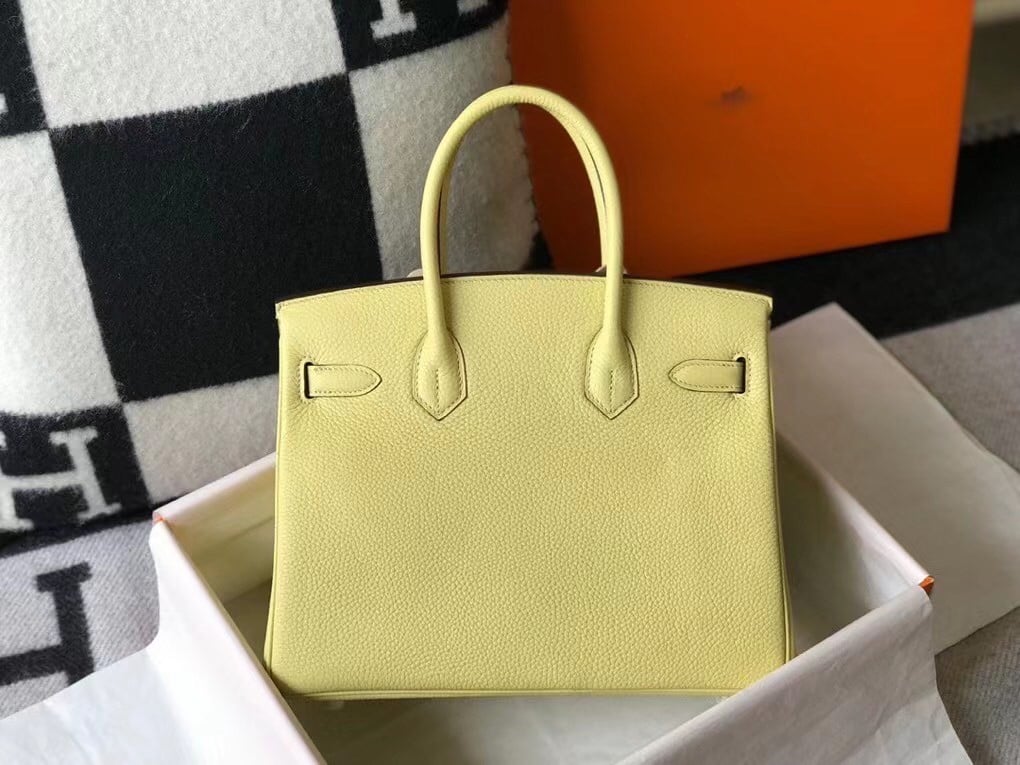 Hermes Birkin 30 Bag in Jaune Poussin Clemence Leather with GHW