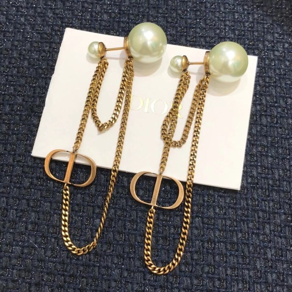 Dior Tribales CD Earrings In Antique Gold-Finish Metal and Pearls