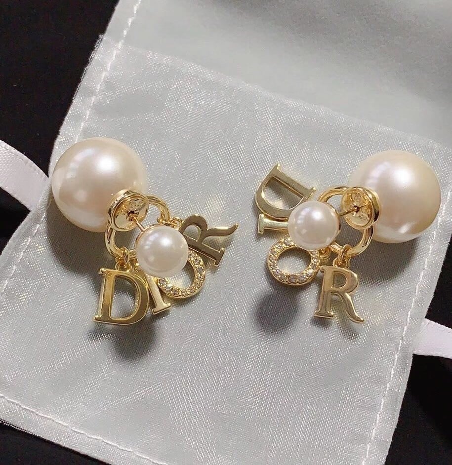 Dior Tribales Earrings In Gold Metal Pearls and Crystals