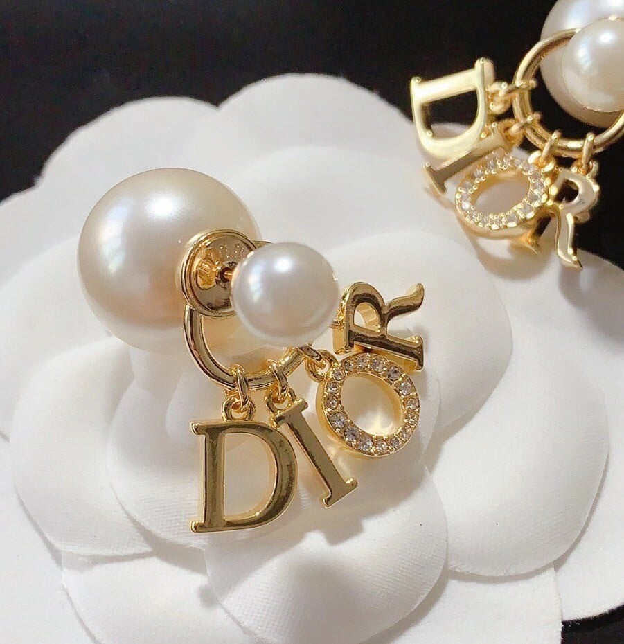 Dior Tribales Earrings In Gold Metal Pearls and Crystals