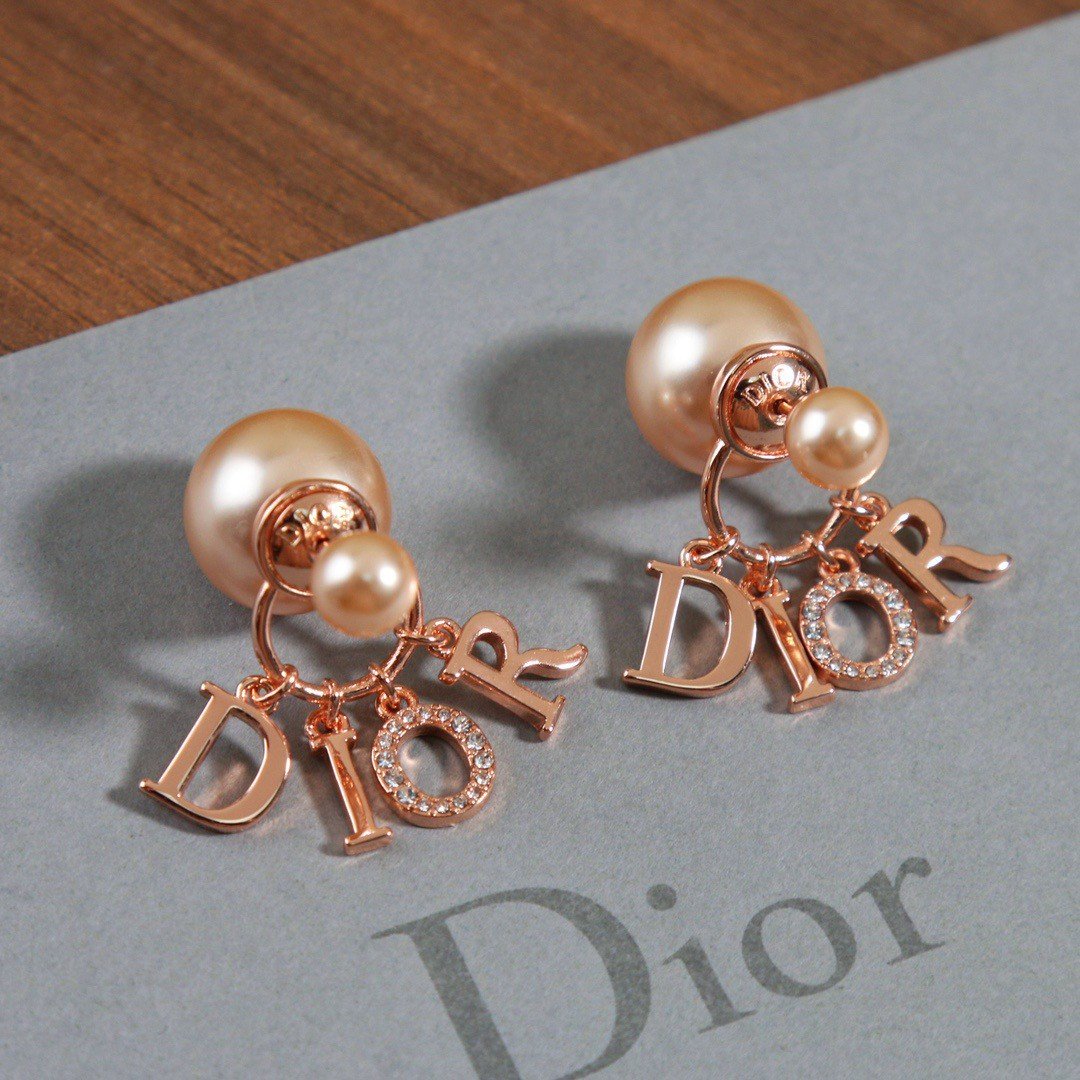 Dior Tribales Earrings In Rose Gold Metal Pearls and Crystals