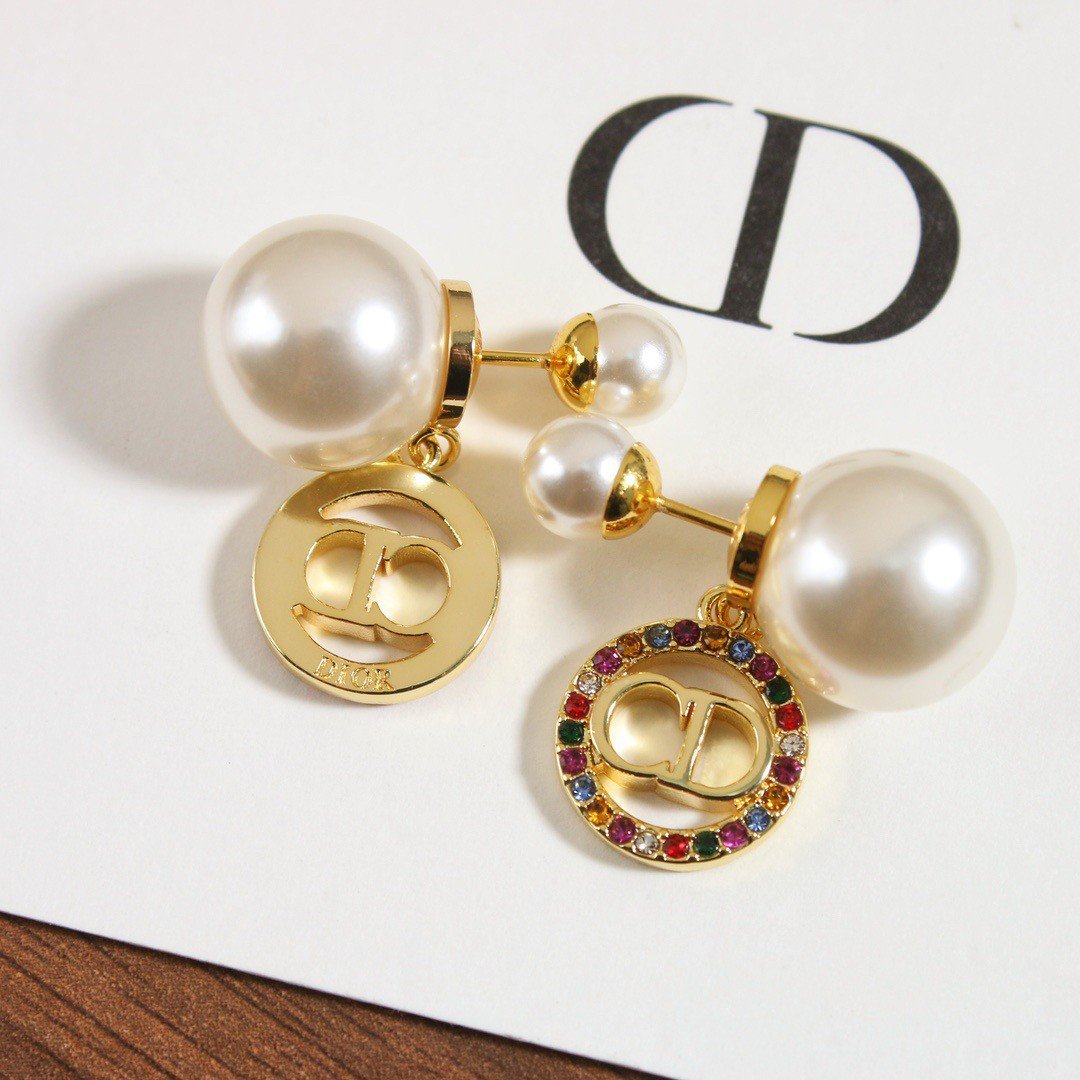 Dior Tribales Earrings in Metal and White Pearls and Multicolor Crystals