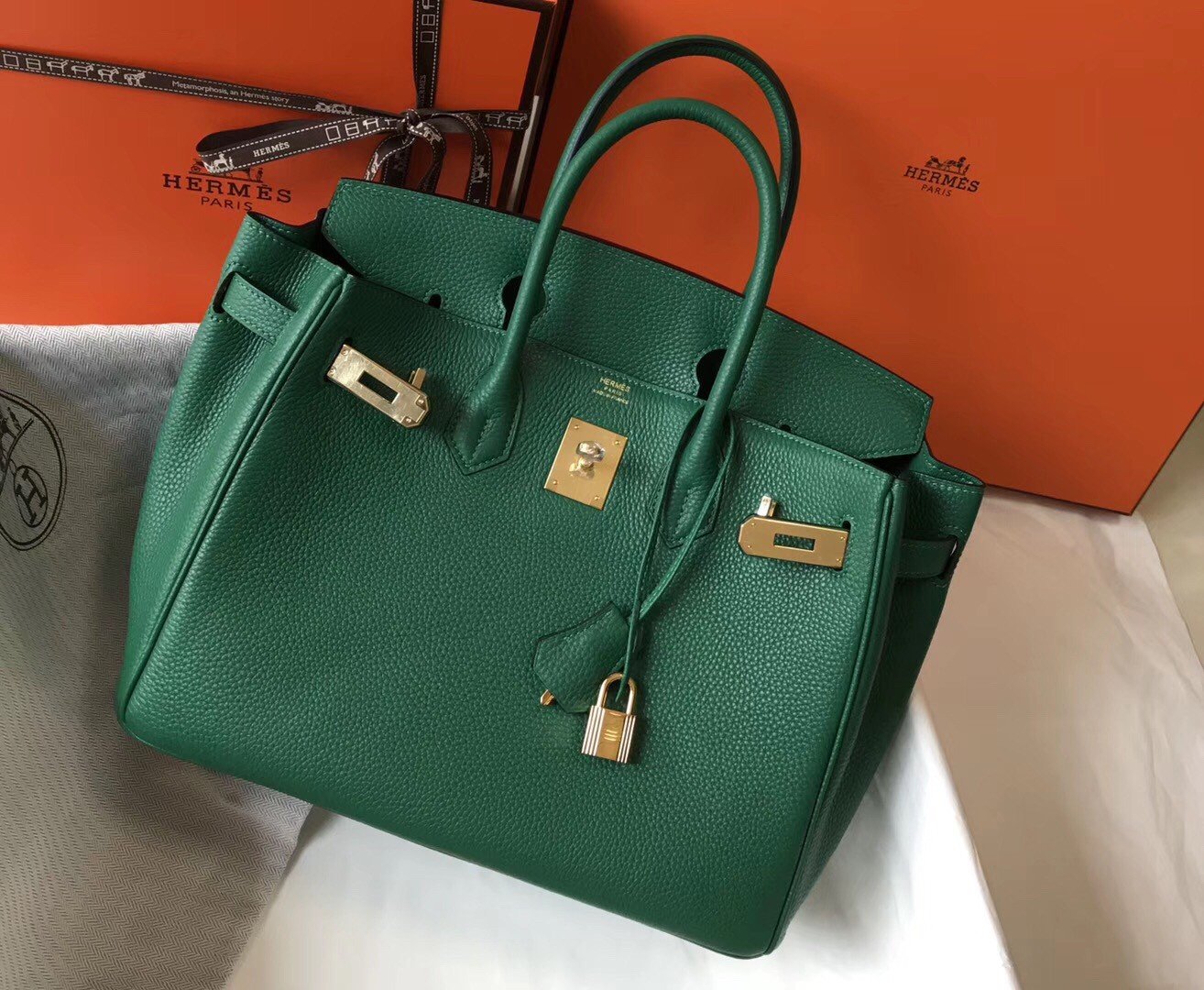 Hermes Birkin 30 Bag in Vert Vertigo Clemence Leather with GHW