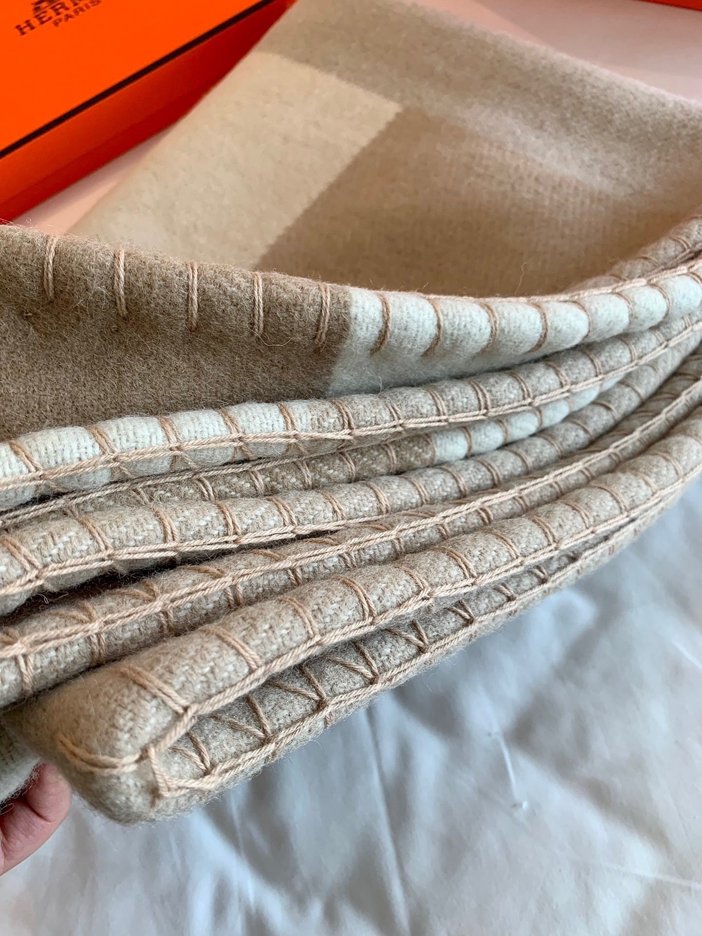 Hermes H Drapeau Blanket in Naturel and Grege Cashmere