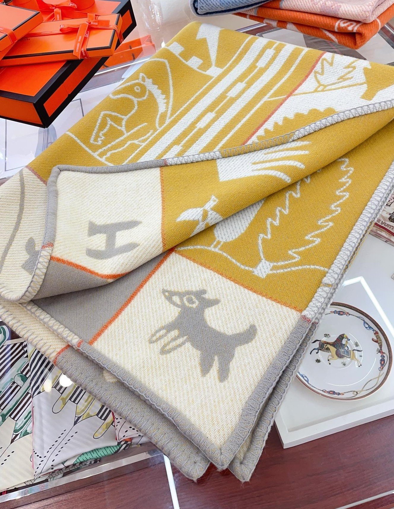 Hermes Avalon Epopee Blanket in Jaune Wool and Cashmere