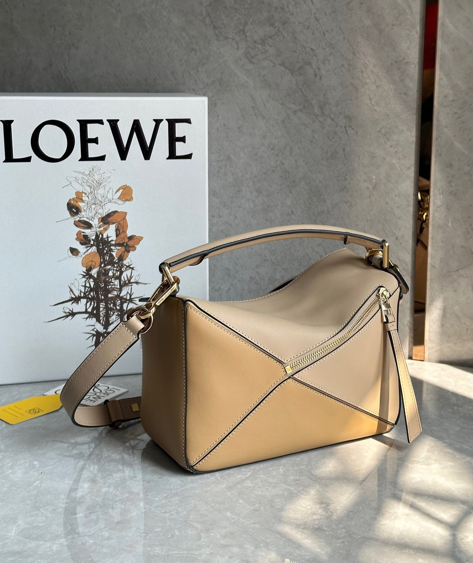 Loewe Puzzle Small Bag in Multicolour Warm Desert and White Calfskin