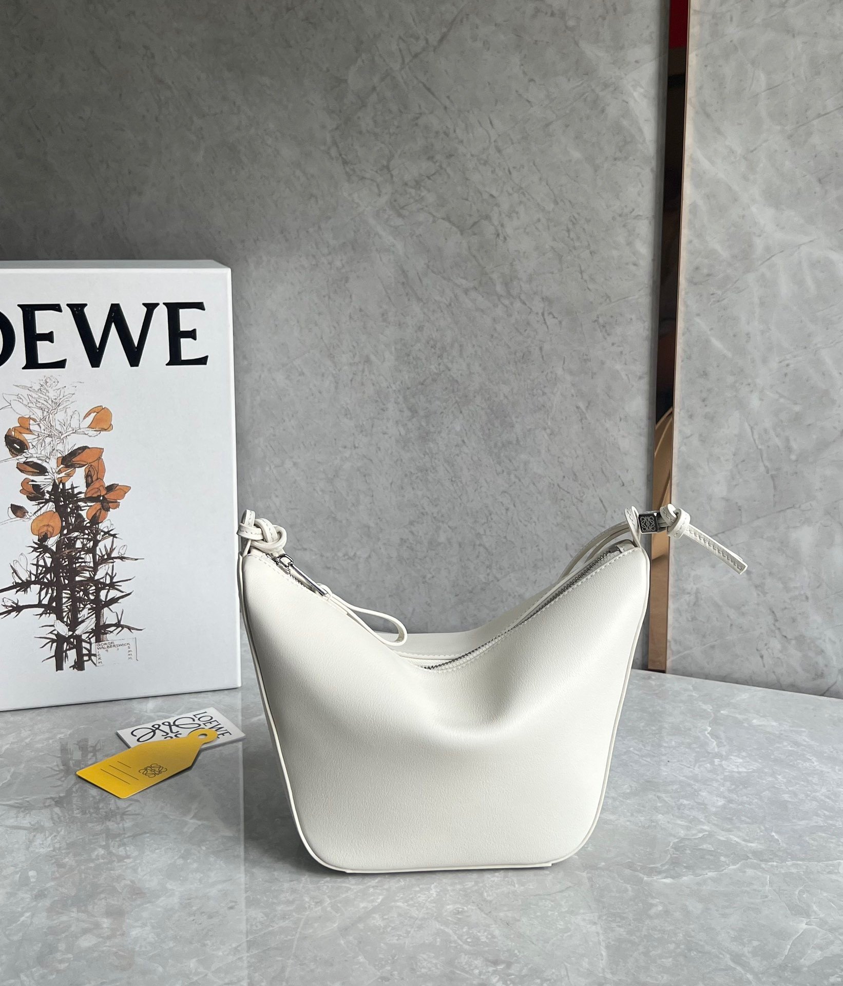 Loewe Mini Hammock Hobo Bag in White Calfskin