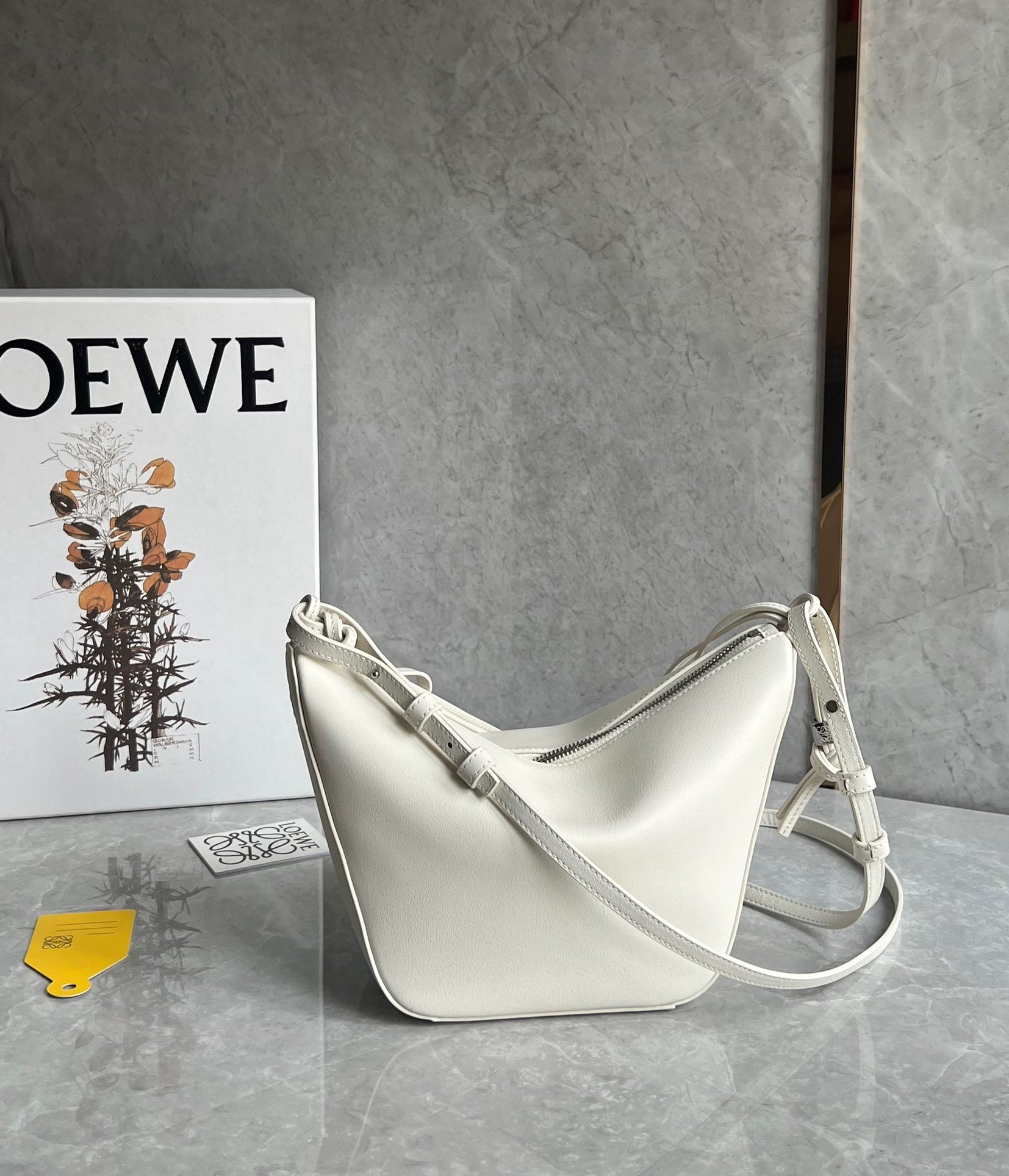 Loewe Mini Hammock Hobo Bag in White Calfskin