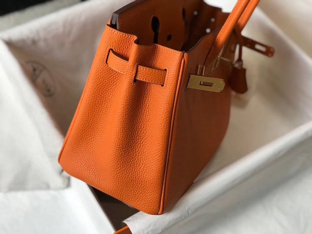 Hermes Birkin 30 Bag in Orange Clemence Leather with GHW