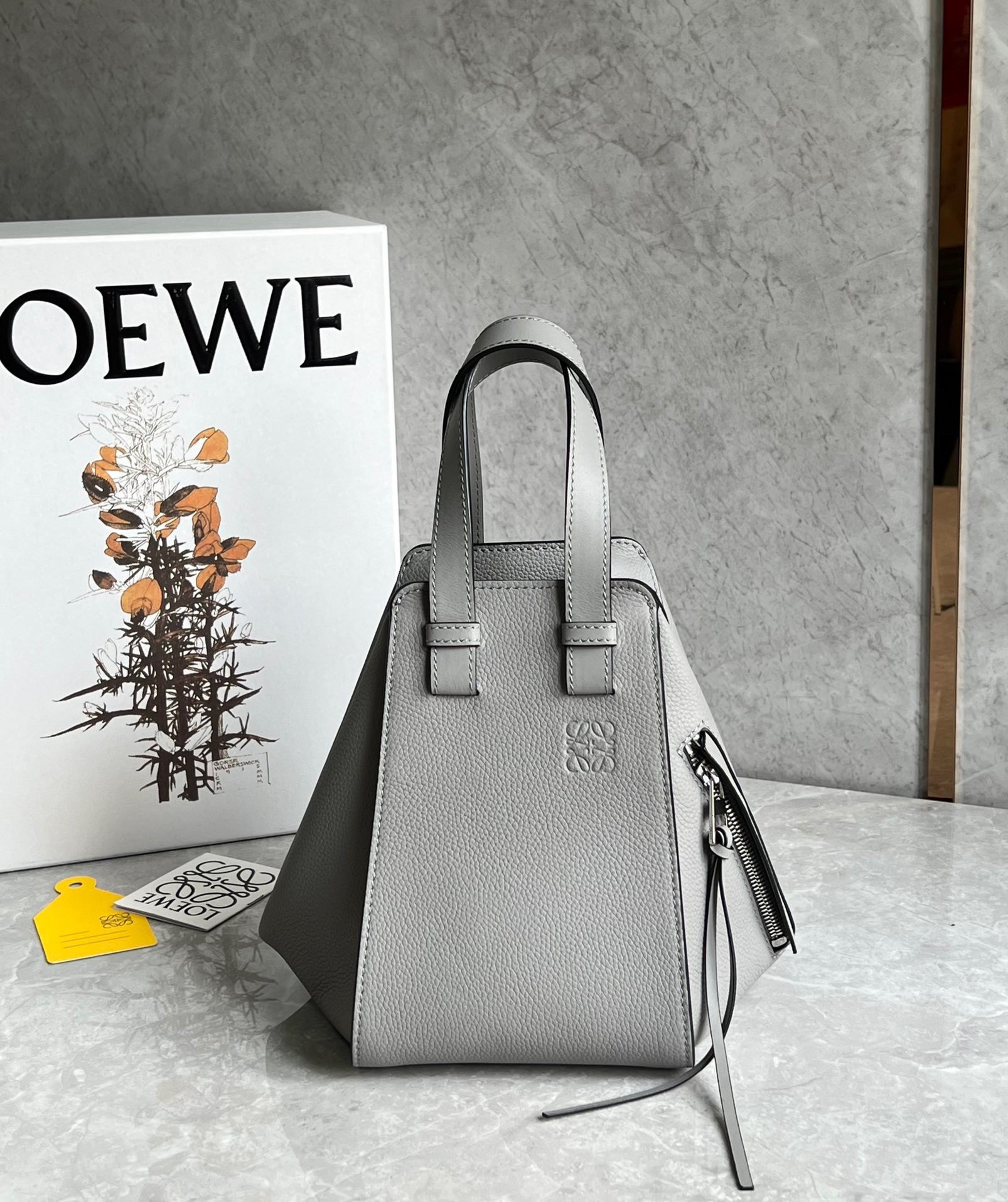 Loewe Compact Hammock Bag in Pearl Grey Grained Calfskin