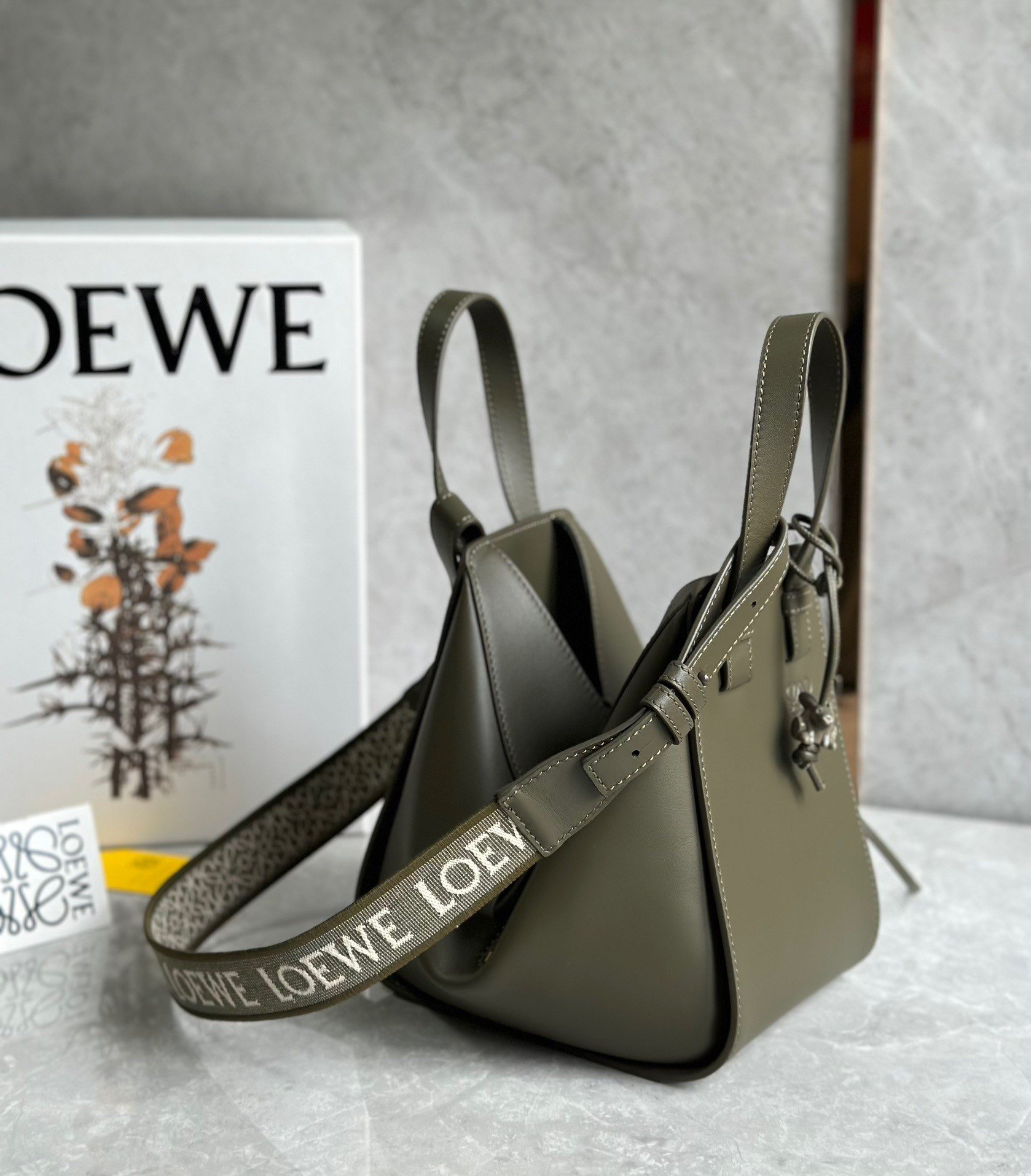 Loewe Compact Hammock Bag in Khaki Green Satin Calfskin