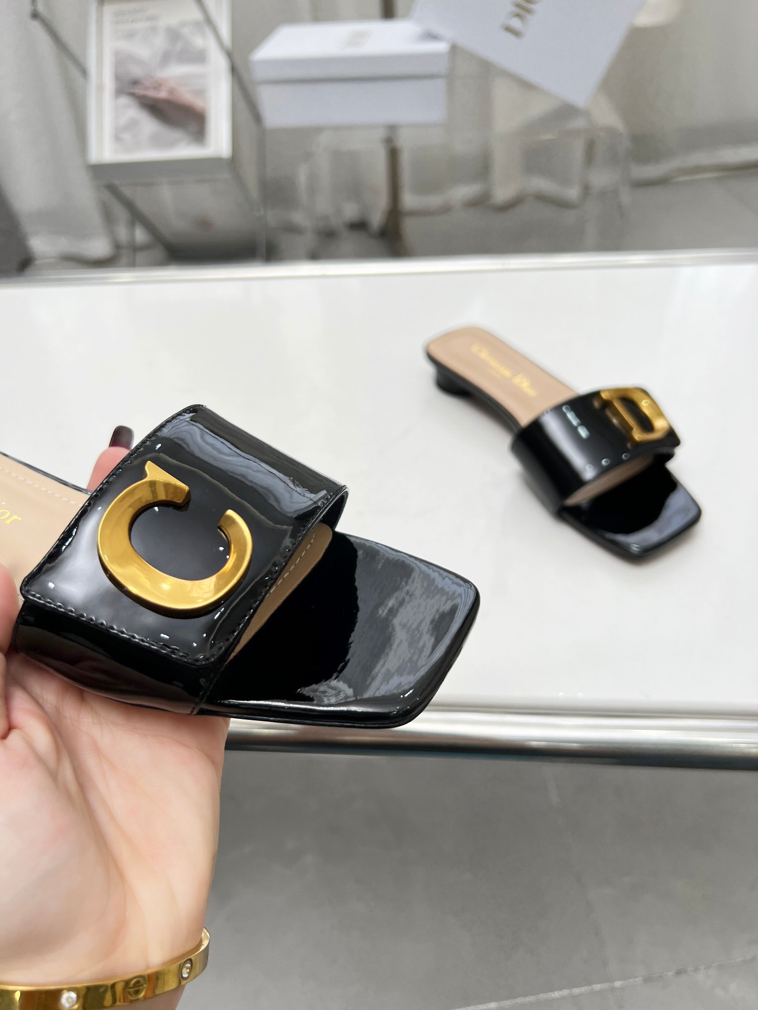 Dior C'est Slides in Black Patent Calfskin