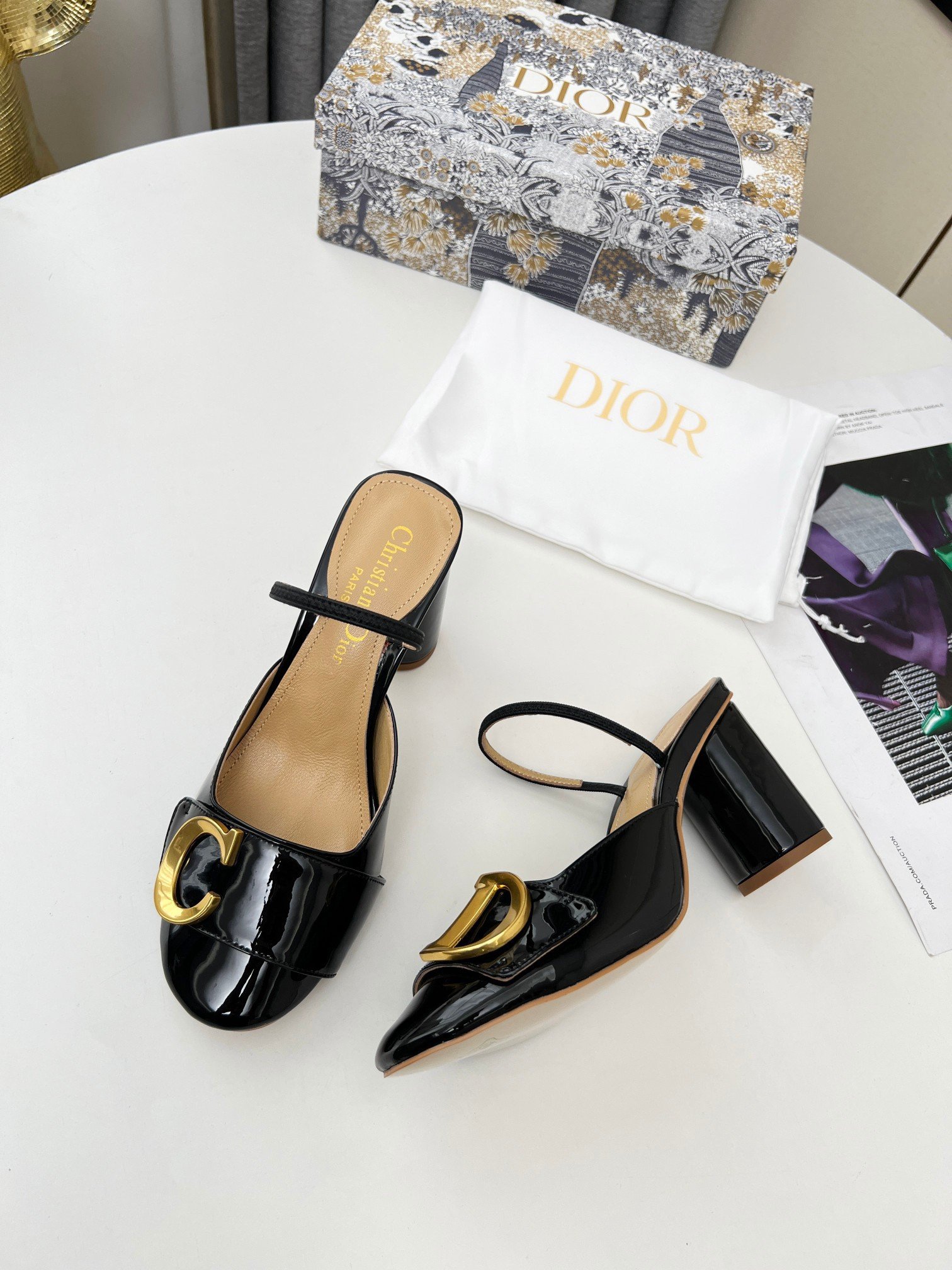 Dior C'est Slingback Pumps 80MM in Black Patent Calfskin