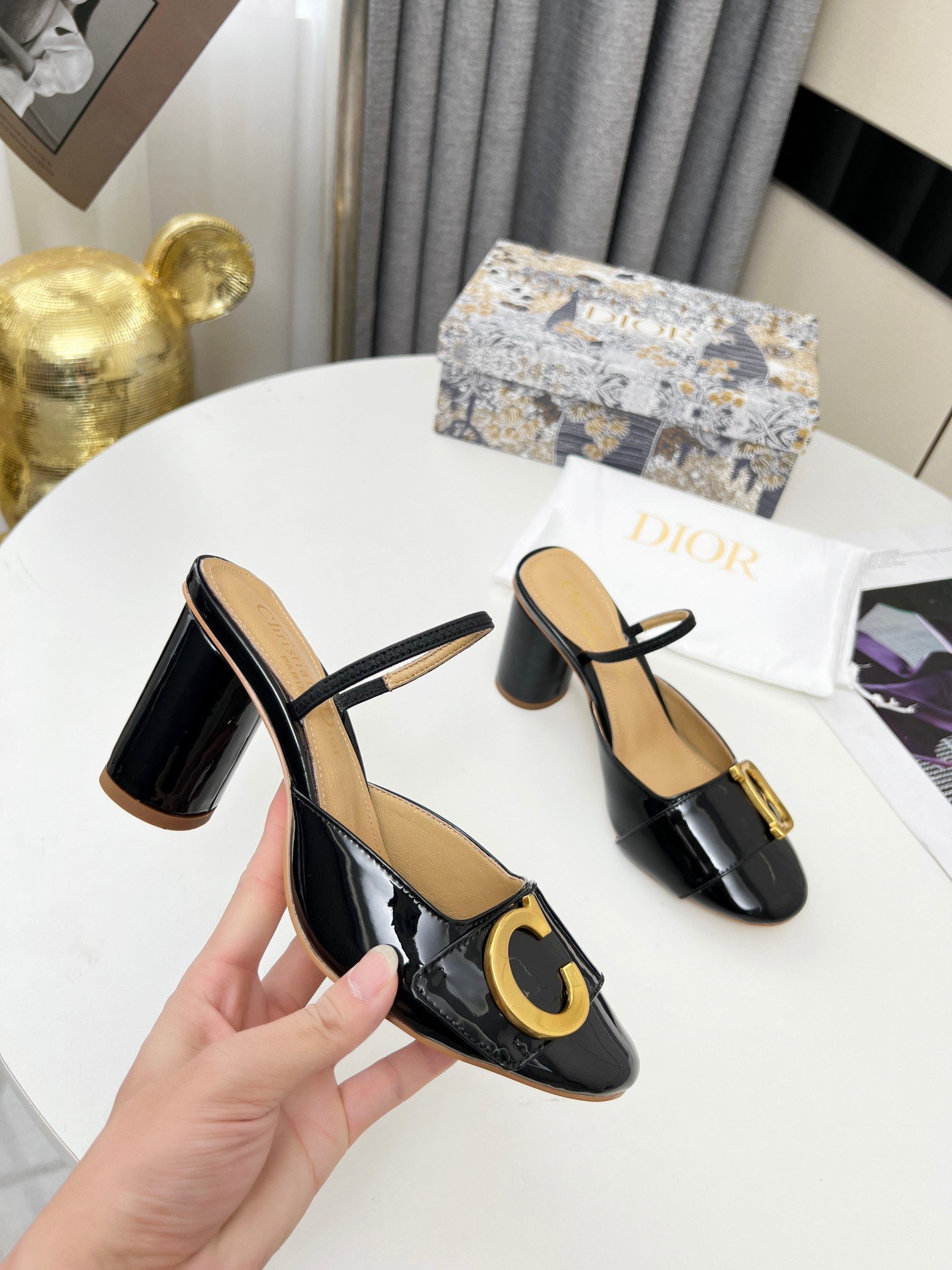 Dior C'est Slingback Pumps 80MM in Black Patent Calfskin