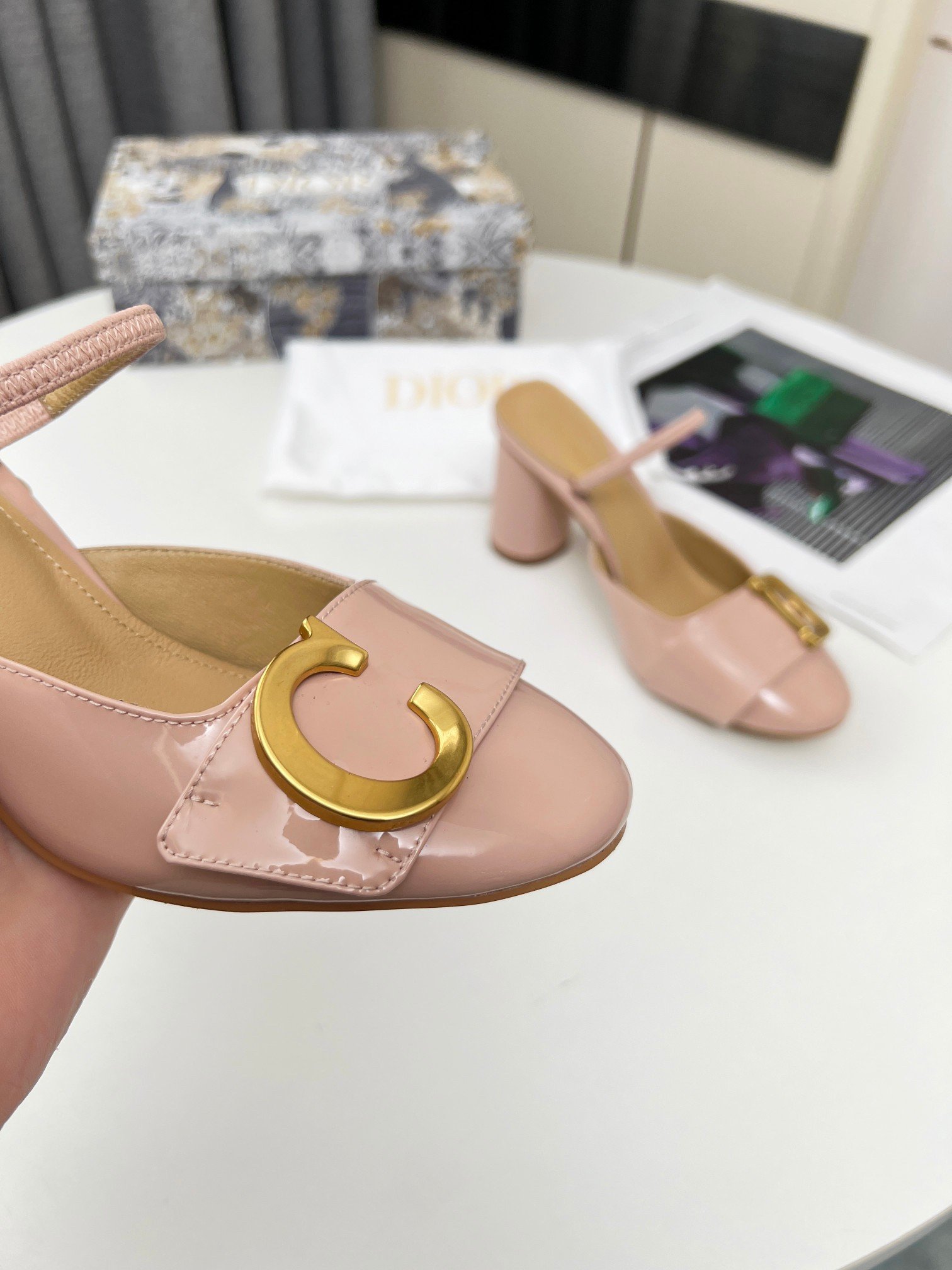 Dior C'est Slingback Pumps 80MM in Nude Patent Calfskin