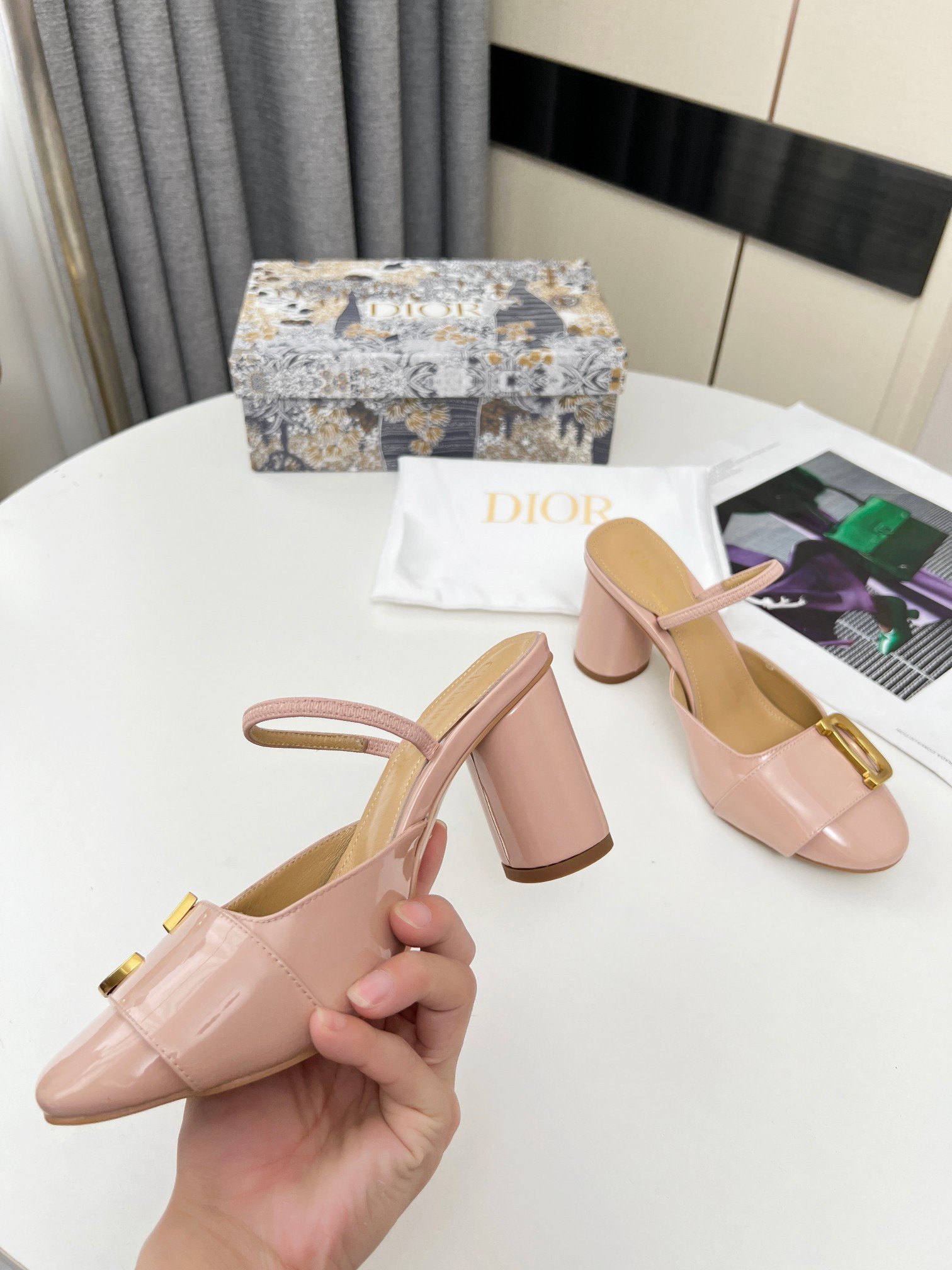 Dior C'est Slingback Pumps 80MM in Nude Patent Calfskin