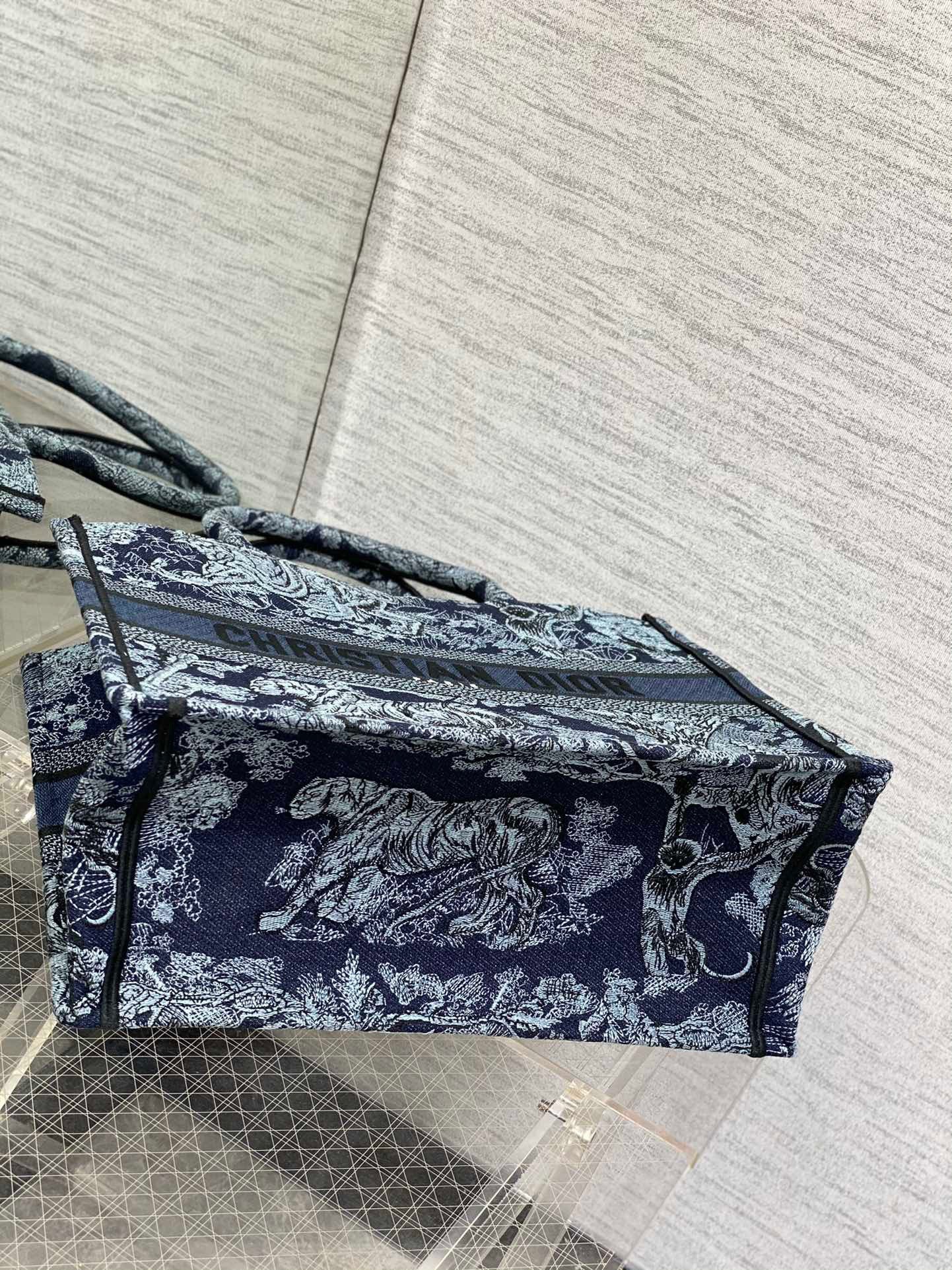 Dior Medium Book Tote Bag In Denim Blue Toile de Jouy Embroidery