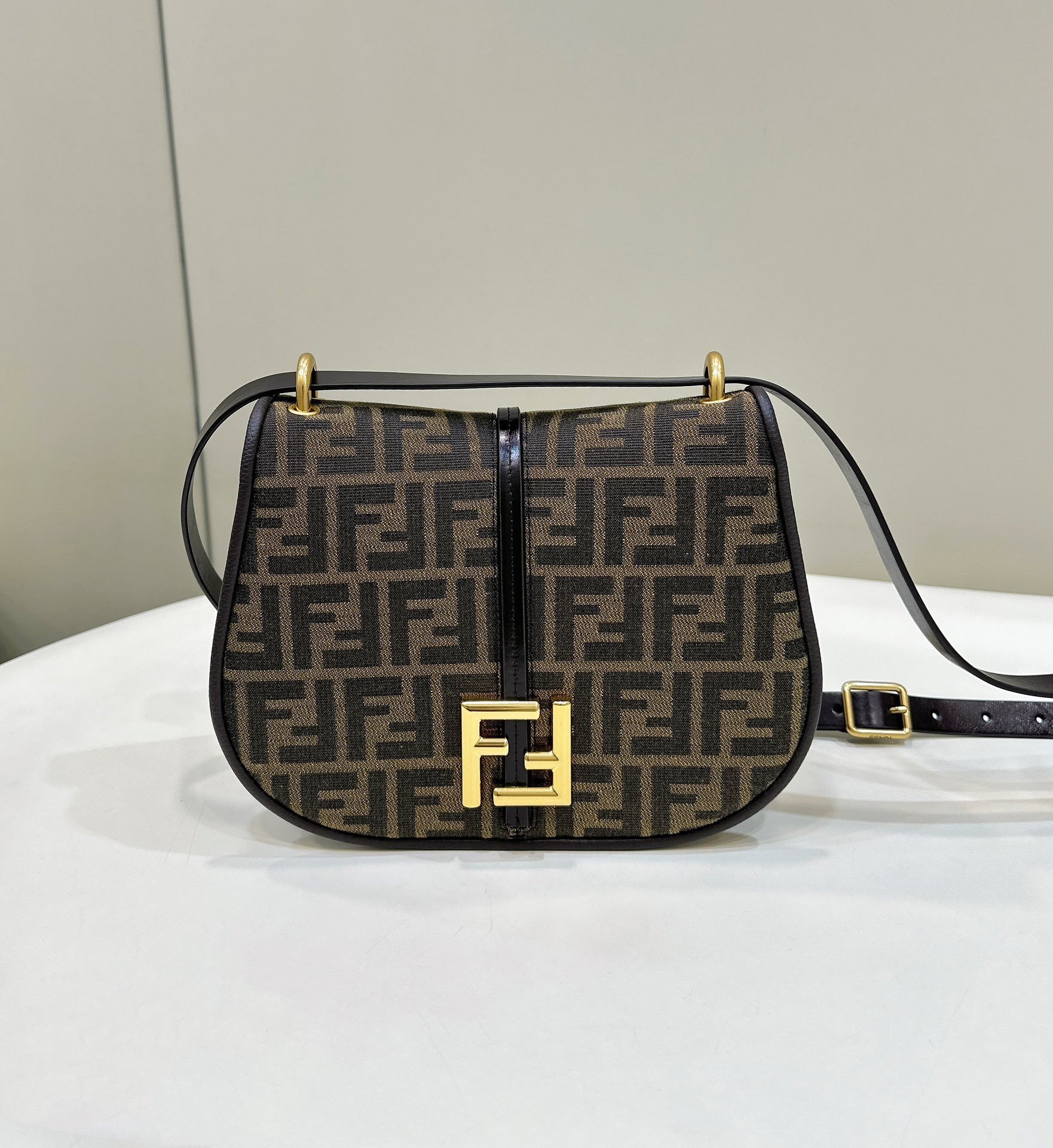 Fendi C’mon Medium Bag in FF Jacquard Fabric and Leather