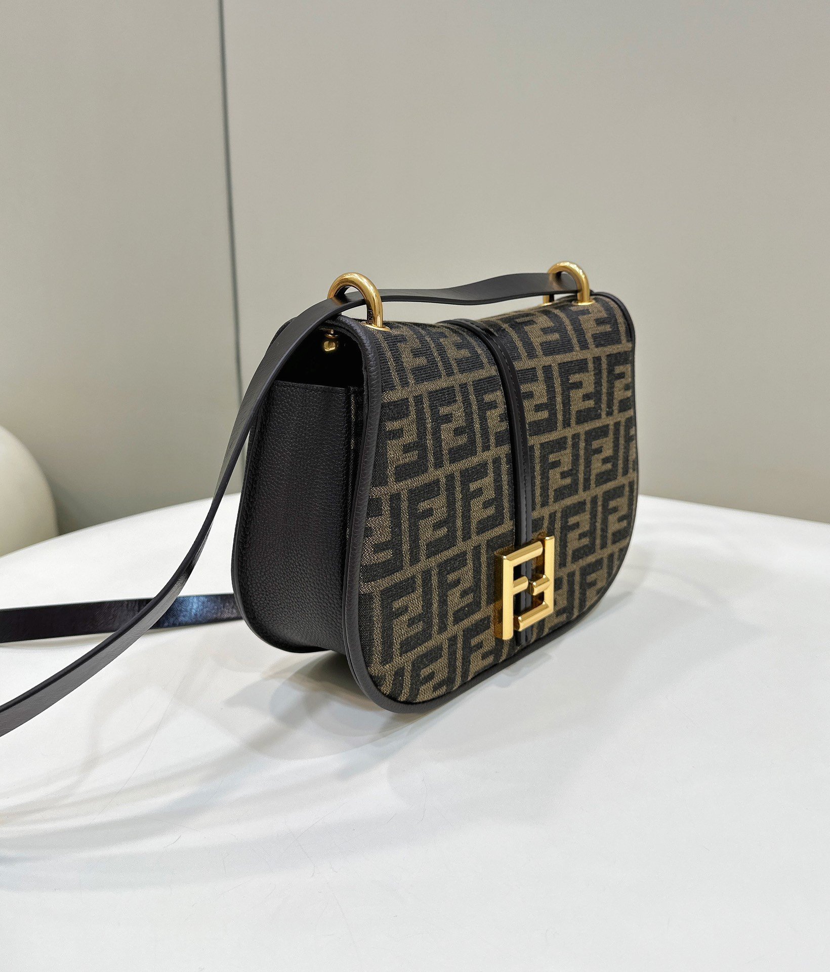 Fendi C’mon Medium Bag in FF Jacquard Fabric and Leather