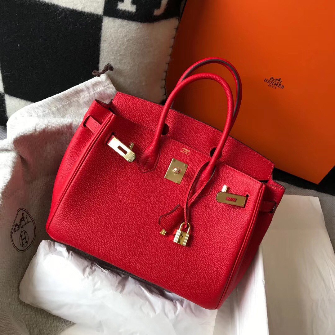 Hermes Birkin 30 Bag in Red Clemence Leather with GHW