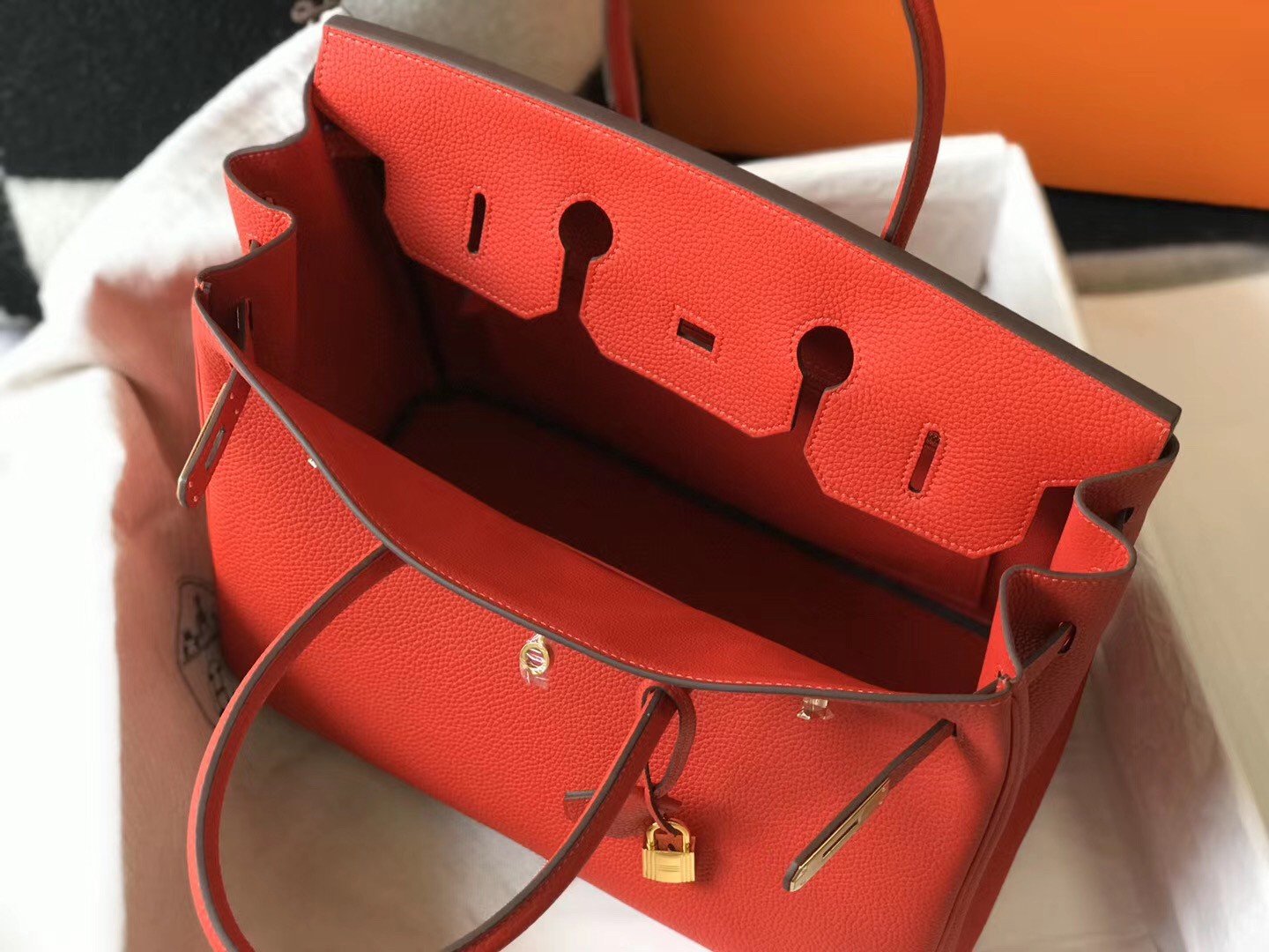 Hermes Birkin 30 Bag in Red Clemence Leather with GHW