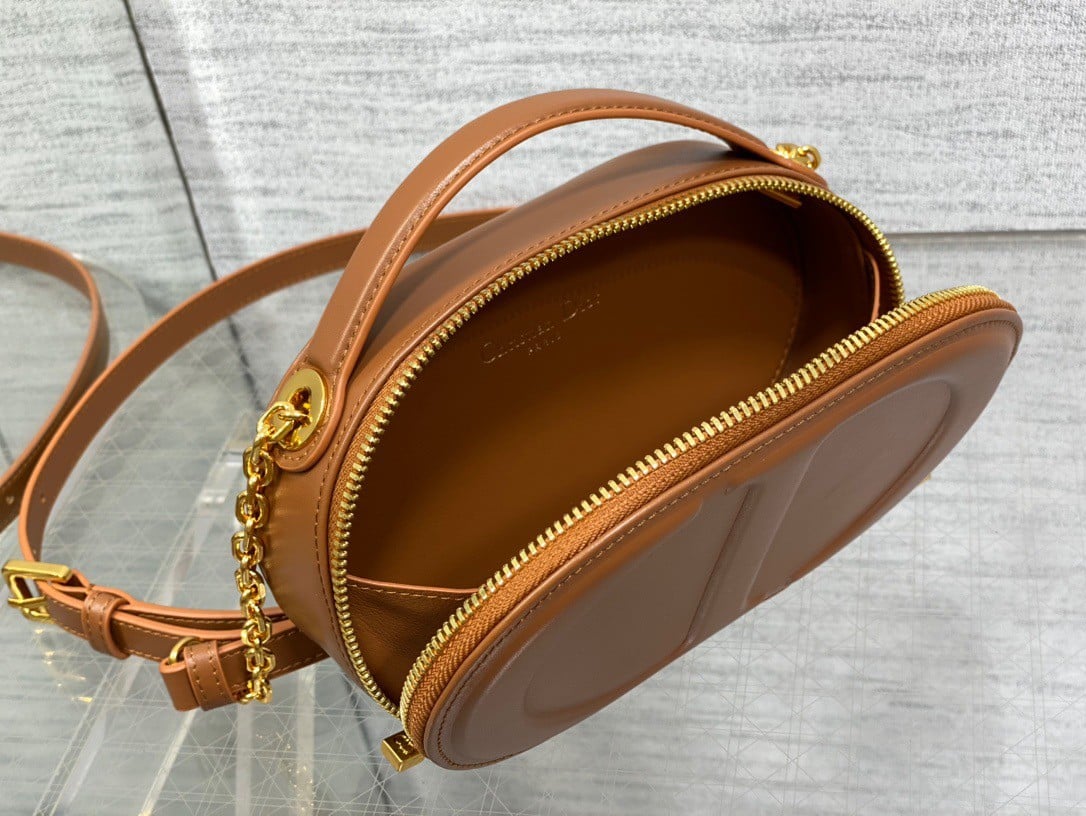 Dior CD Signature Oval Camera Bag in Brown Calfskin