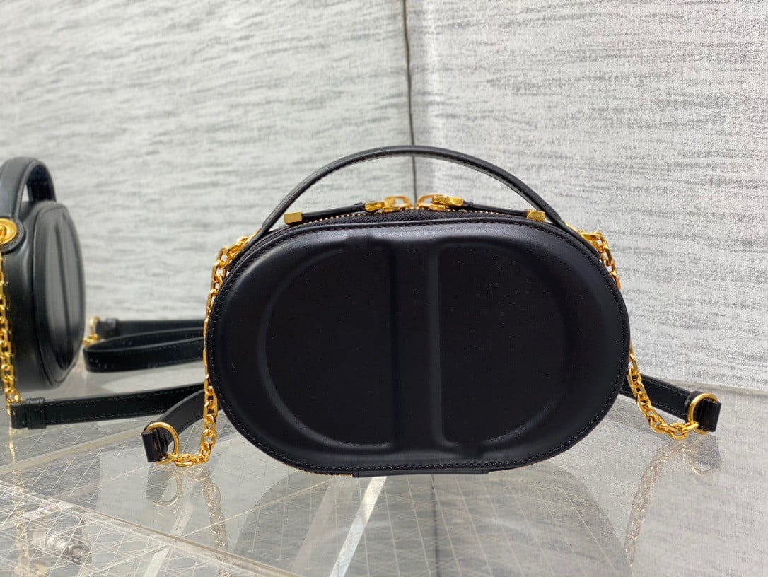 Dior CD Signature Oval Camera Bag in Black Calfskin