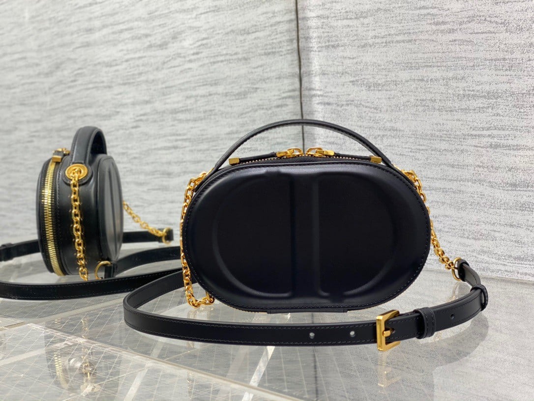 Dior CD Signature Oval Camera Bag in Black Calfskin