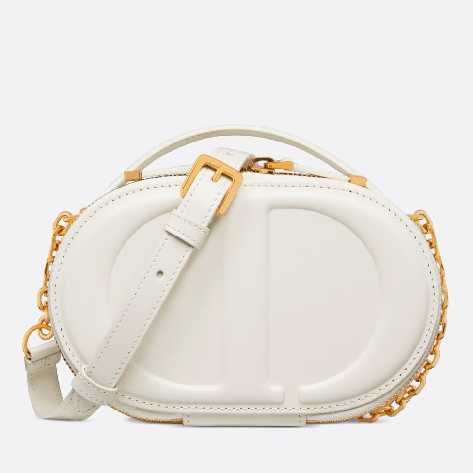 Dior CD Signature Oval Camera Bag in White Calfskin