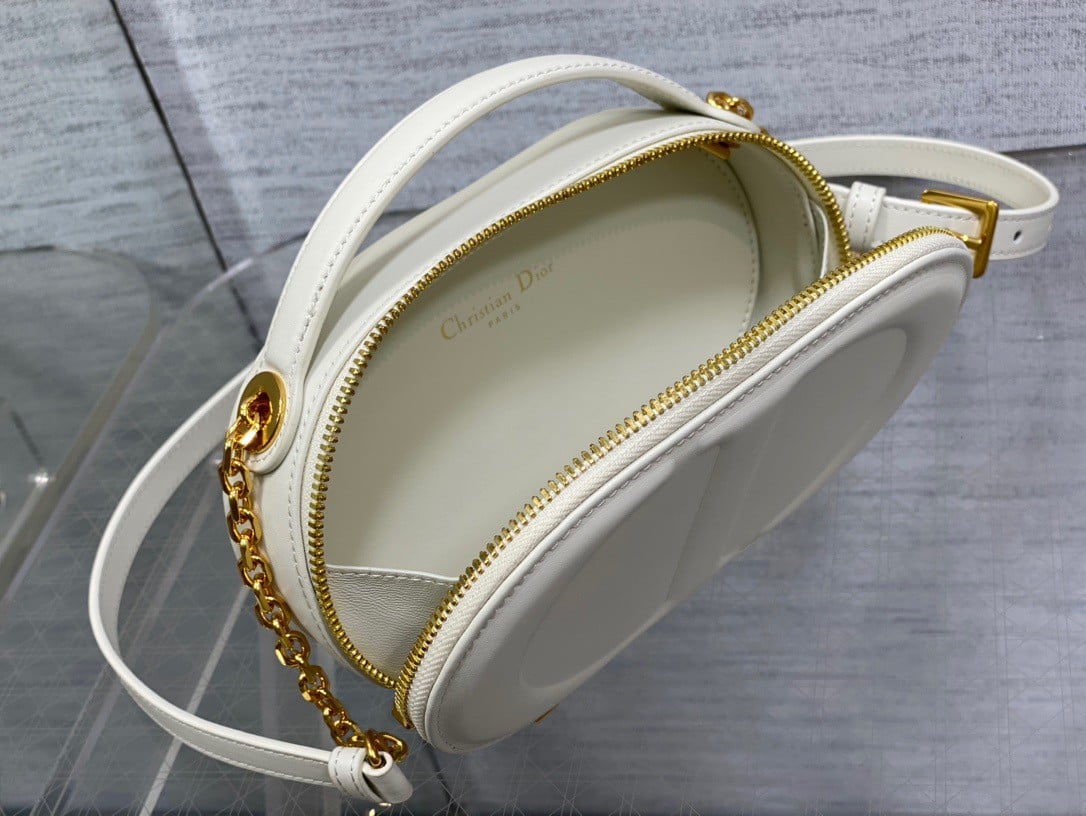 Dior CD Signature Oval Camera Bag in White Calfskin