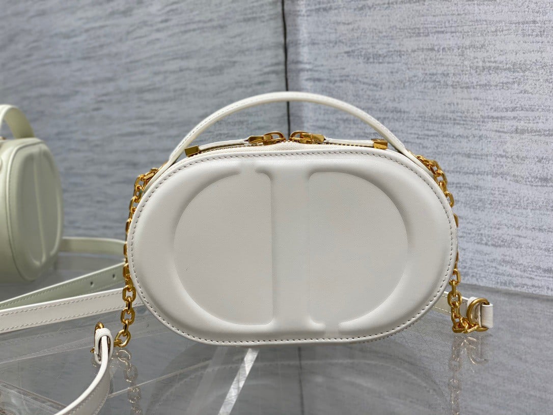 Dior CD Signature Oval Camera Bag in White Calfskin