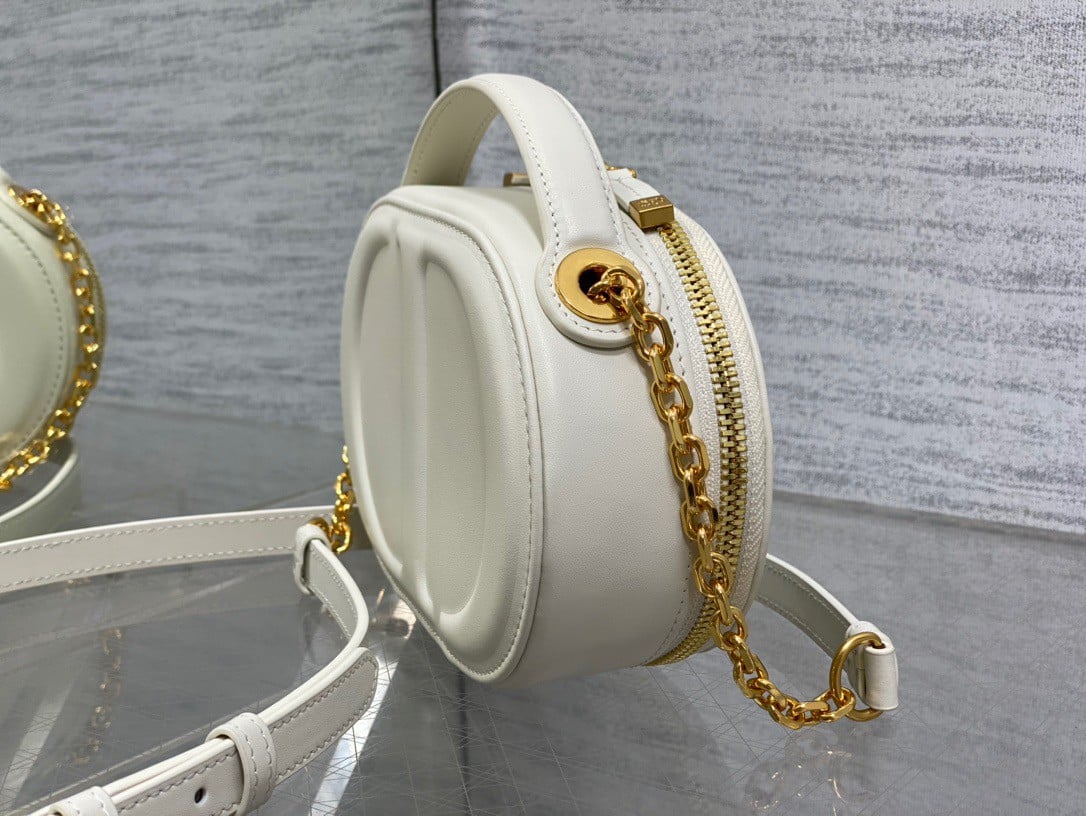 Dior CD Signature Oval Camera Bag in White Calfskin