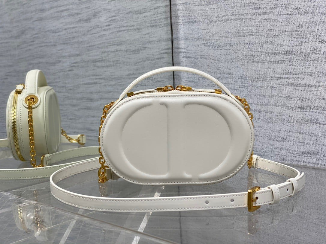 Dior CD Signature Oval Camera Bag in White Calfskin