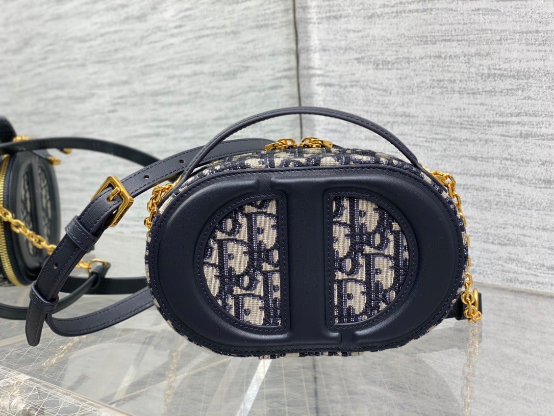 Dior CD Signature Oval Camera Bag in Blue Dior Oblique Jacquard