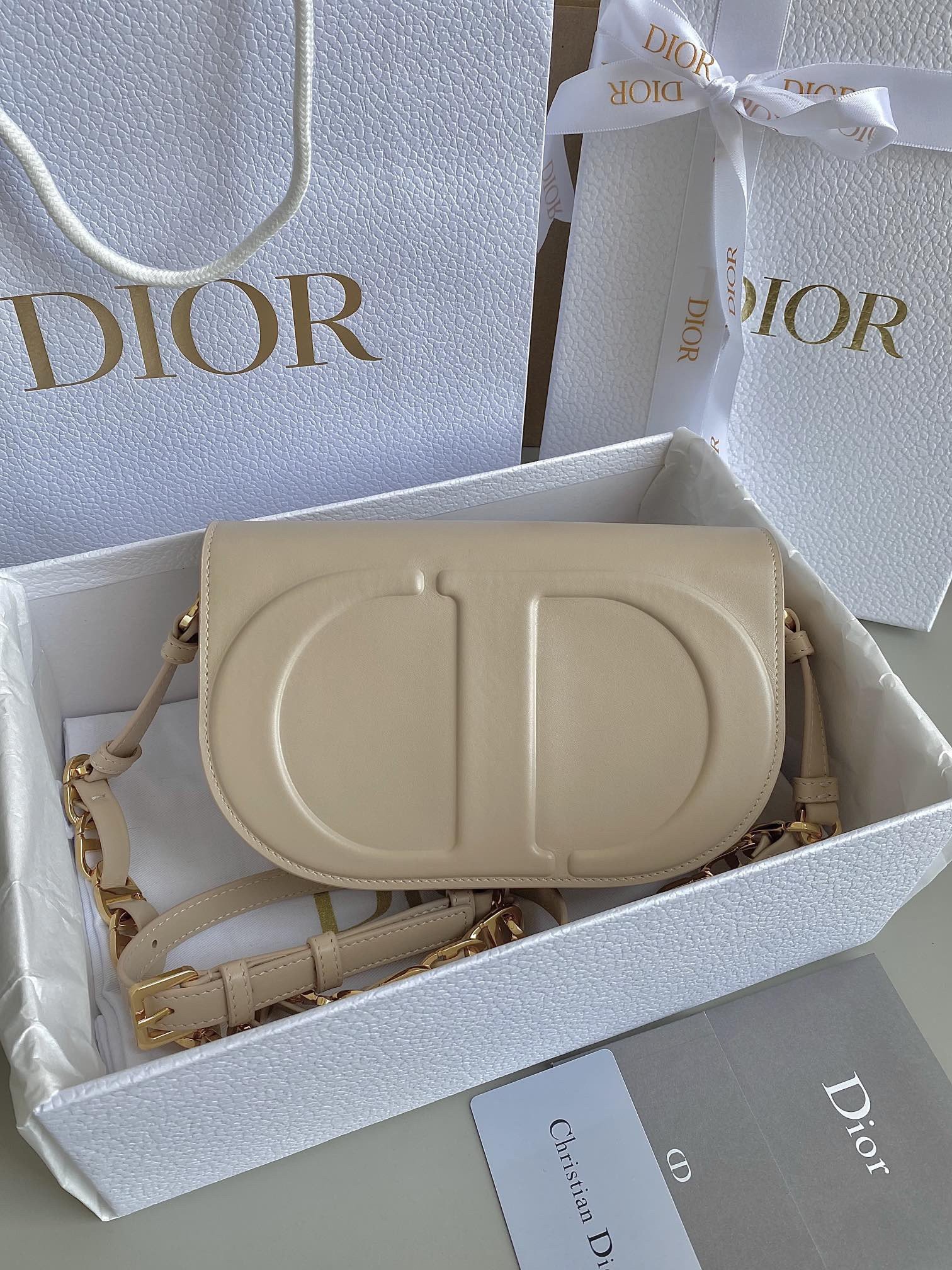 Dior CD Signature Chain Bag in Beige Calfskin