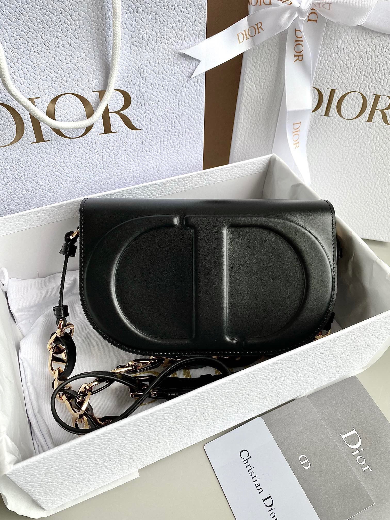 Dior CD Signature Chain Bag in Black Calfskin