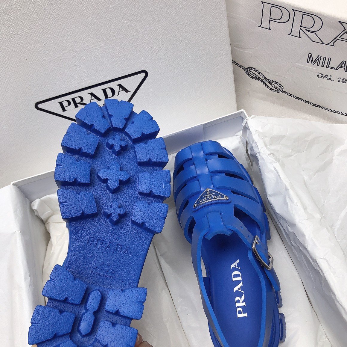 Prada Foam Sandals in Blue Rubber