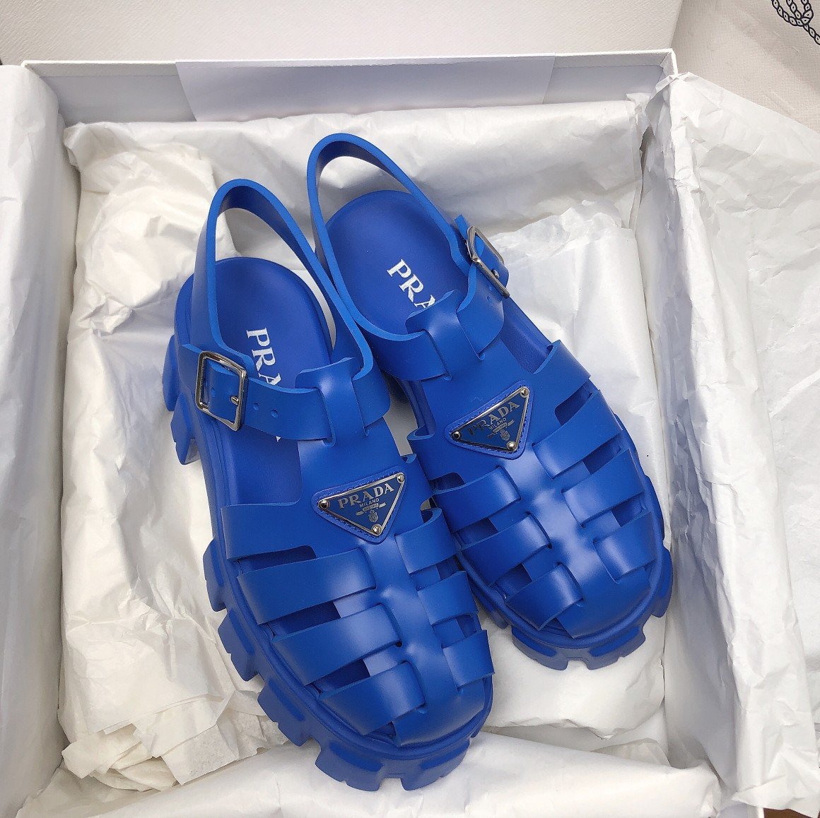 Prada Foam Sandals in Blue Rubber