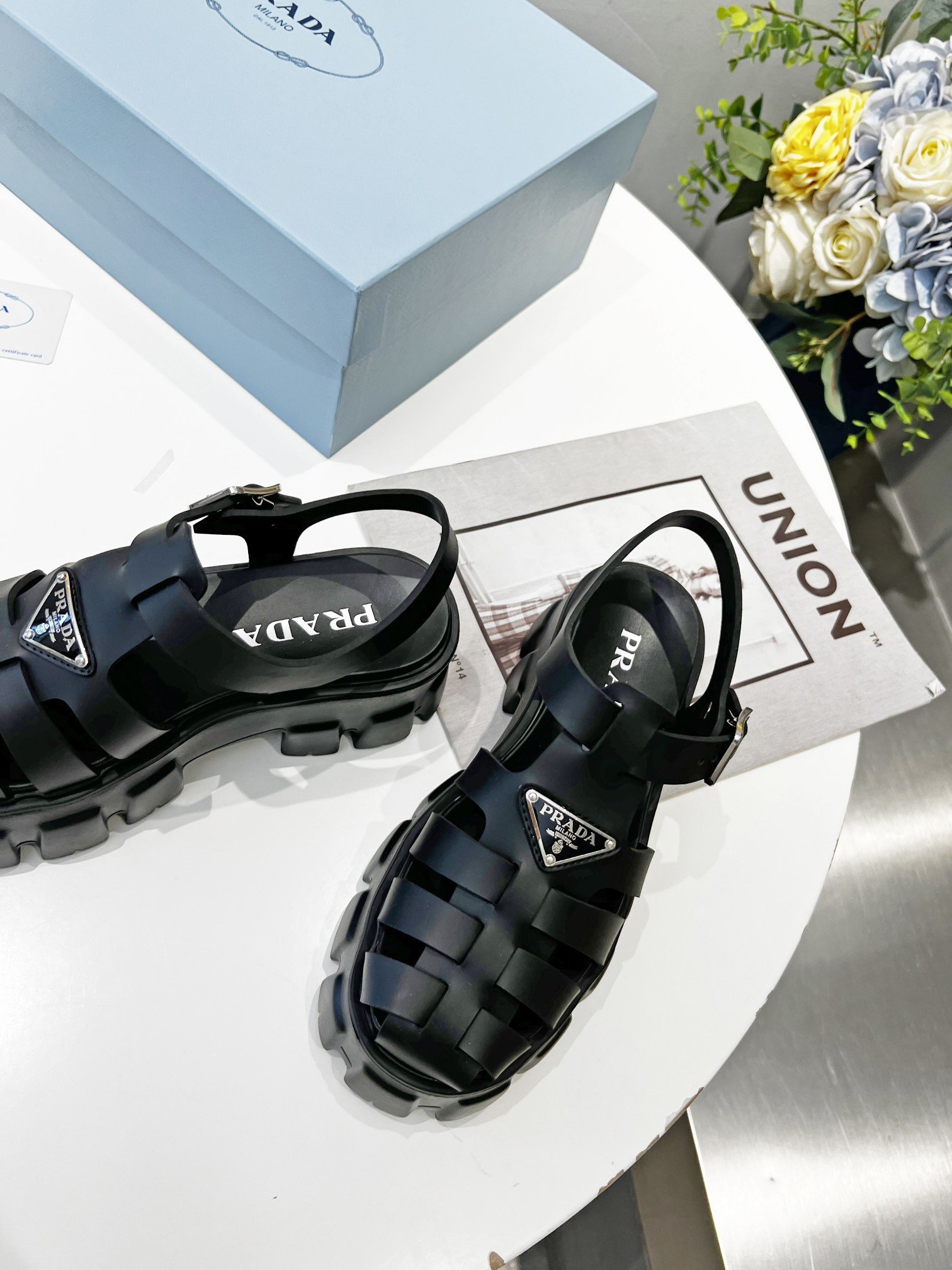 Prada Foam Sandals in Black Rubber