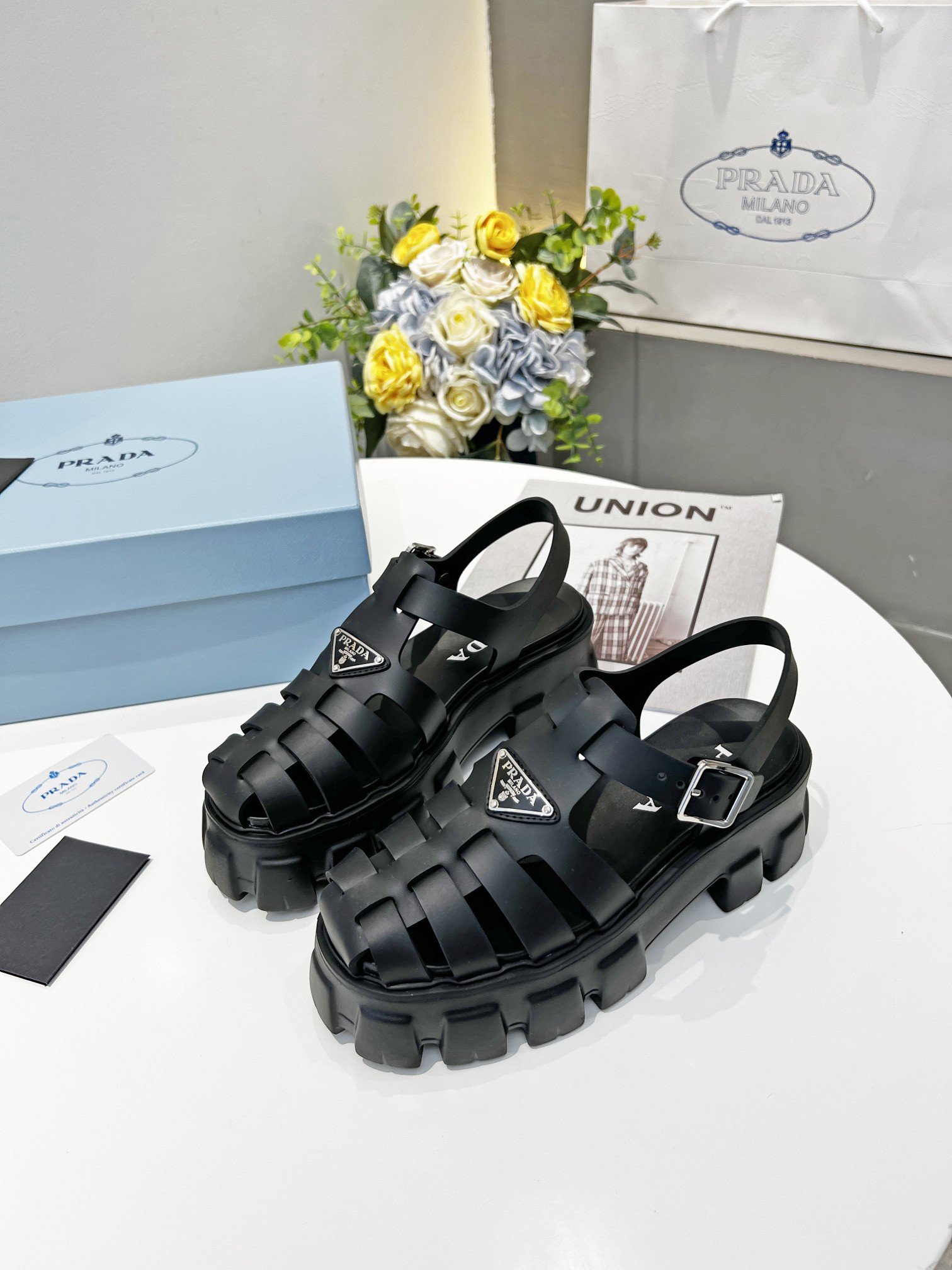 Prada Foam Sandals in Black Rubber