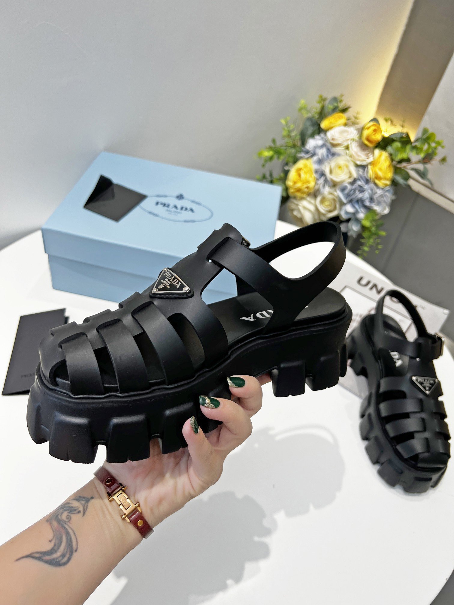 Prada Foam Sandals in Black Rubber