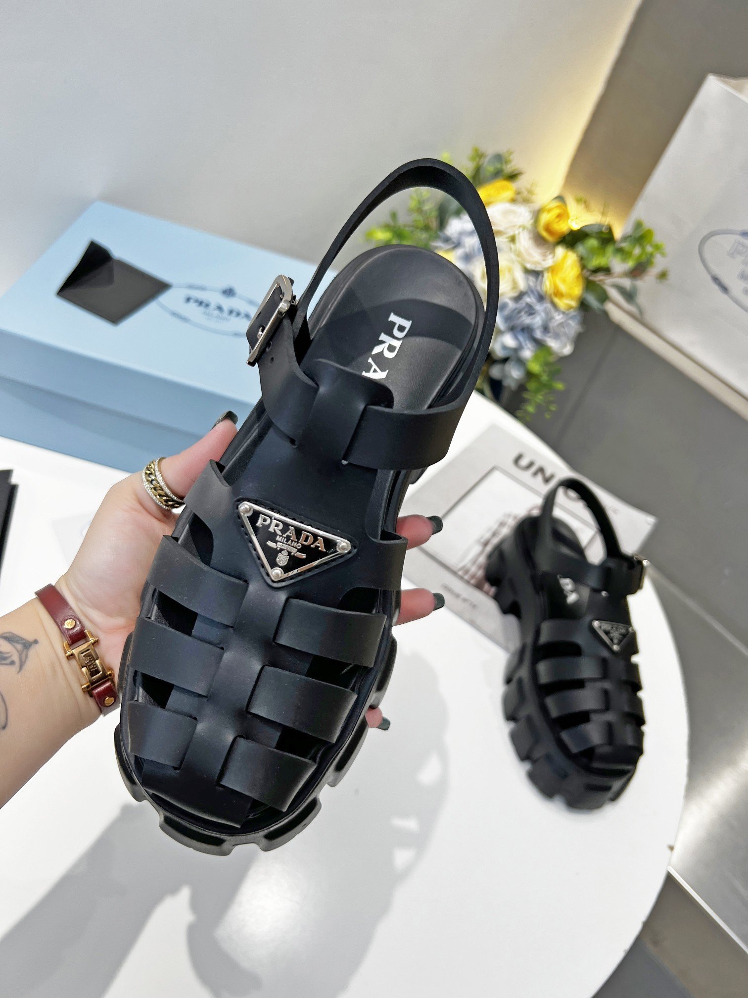 Prada Foam Sandals in Black Rubber