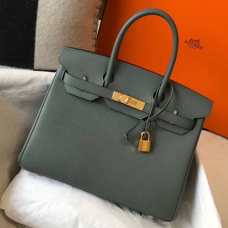 Hermes Birkin 30 Bag in Vert Amande Clemence Leather with GHW