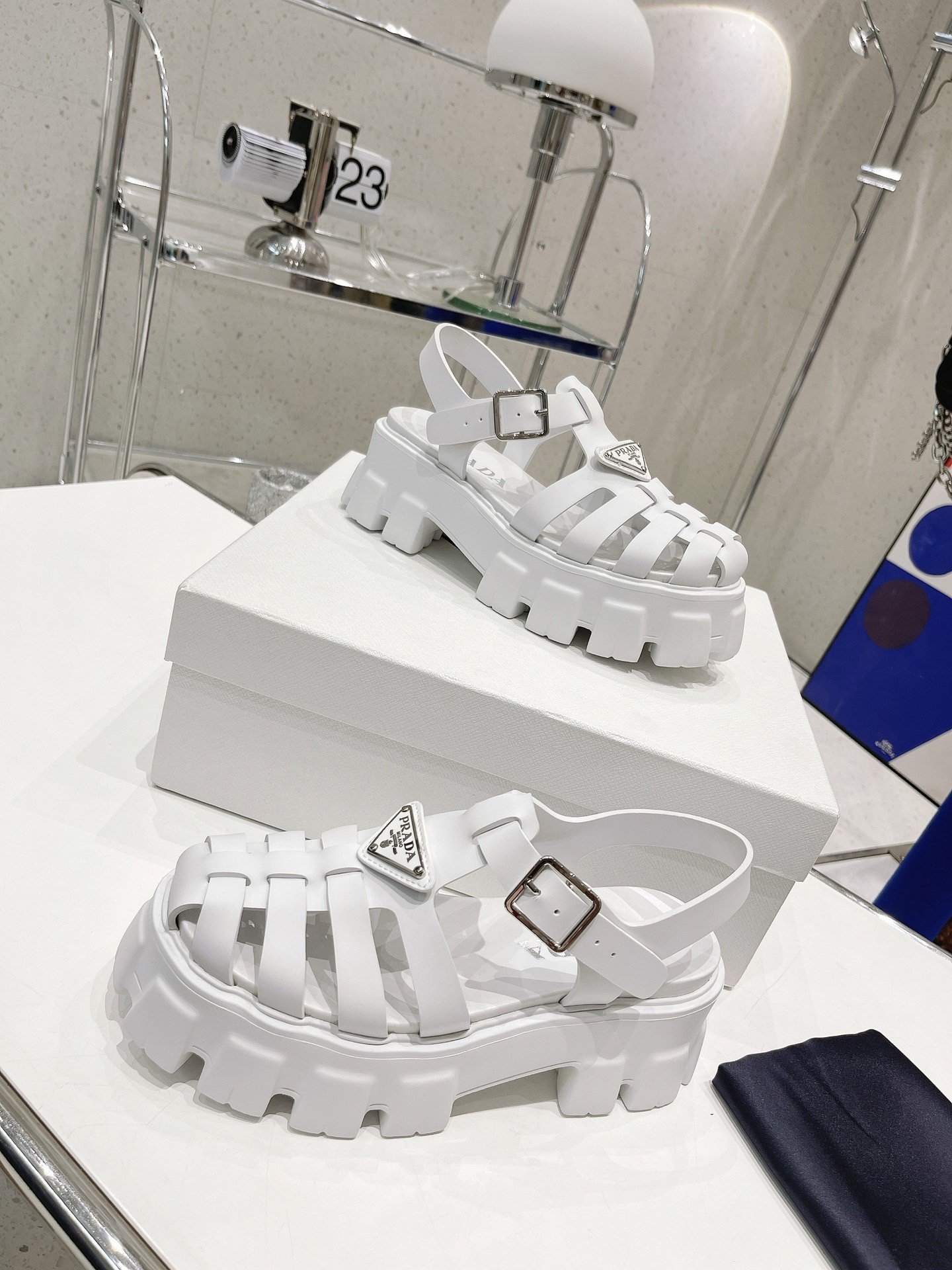 Prada Foam Sandals in White Rubber