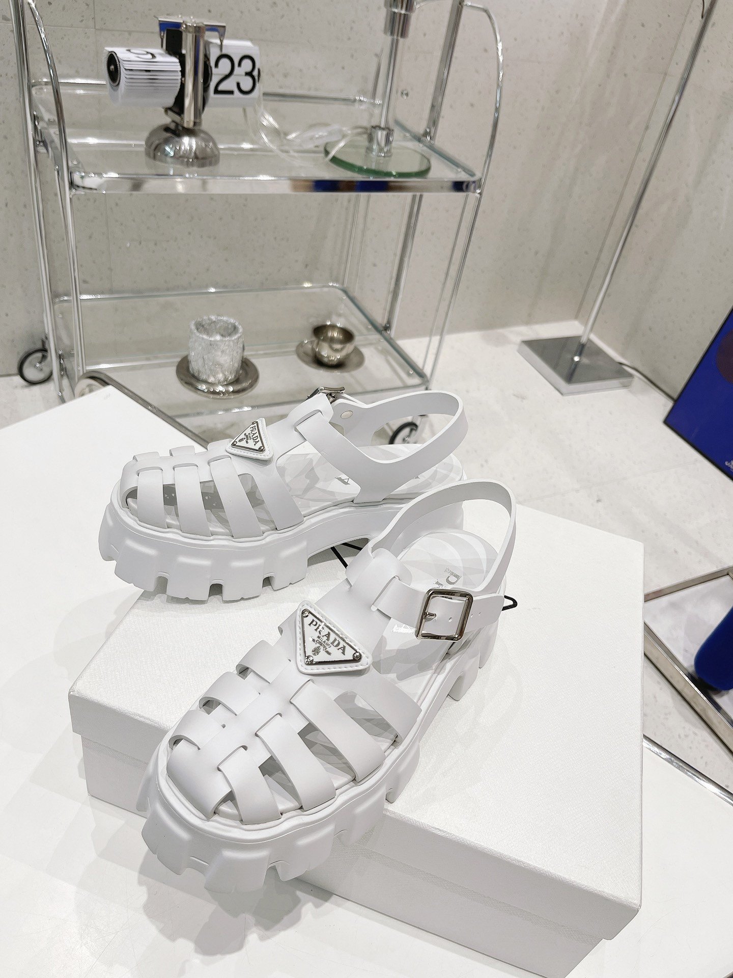 Prada Foam Sandals in White Rubber