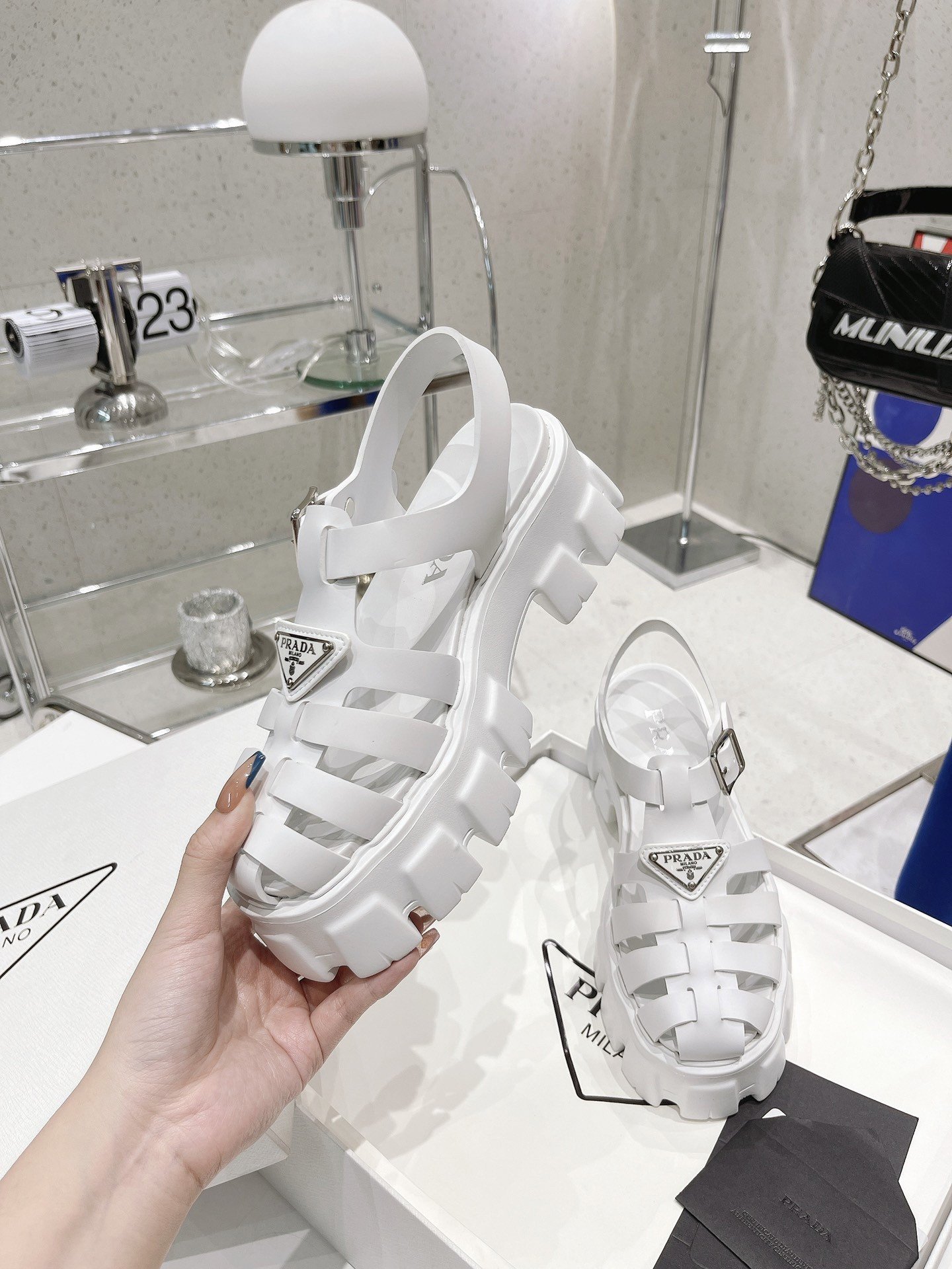 Prada Foam Sandals in White Rubber