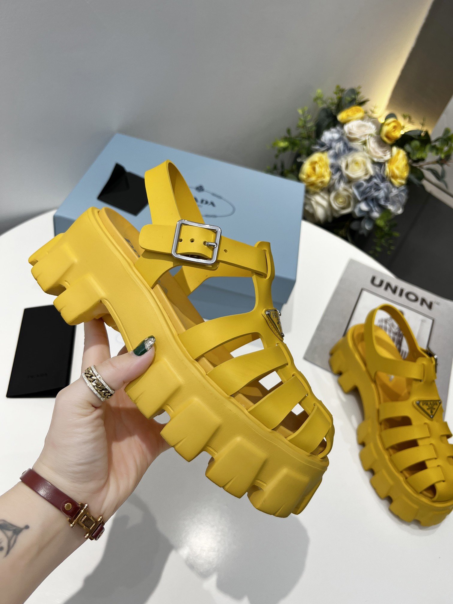 Prada Foam Sandals in Yellow Rubber