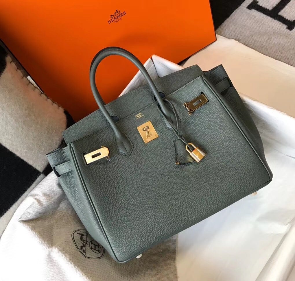 Hermes Birkin 30 Bag in Vert Amande Clemence Leather with GHW