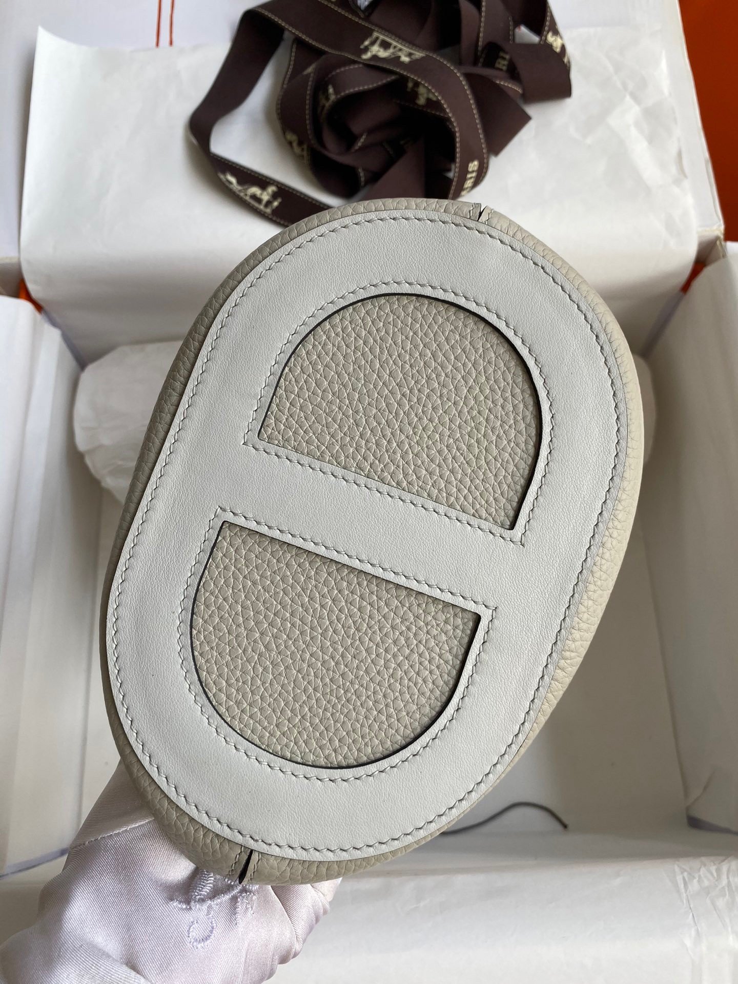 Hermes In The Loop 18 Handmade Bag in Pearl Grey Clemence Leather