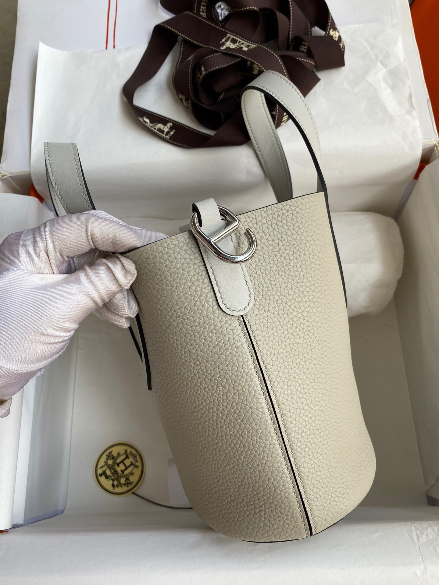 Hermes In The Loop 18 Handmade Bag in Pearl Grey Clemence Leather